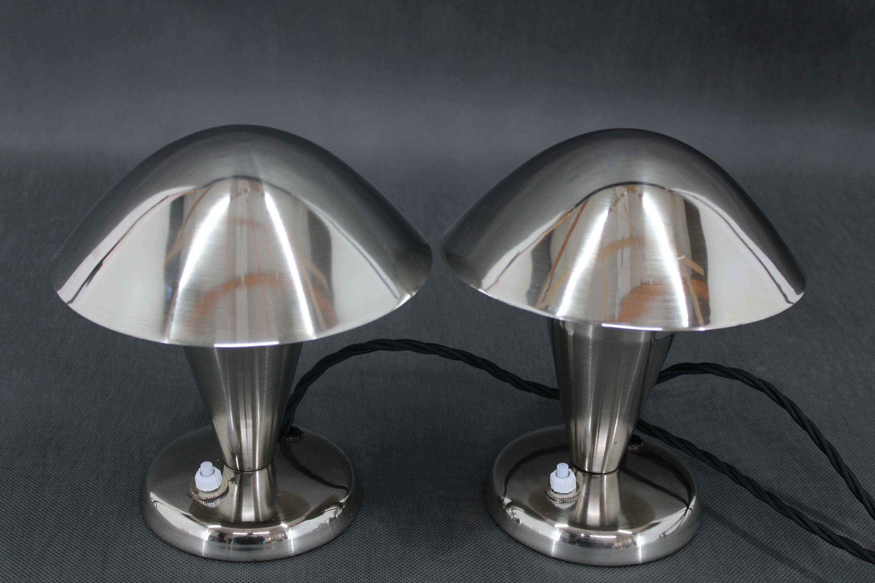 Mid-20th Century 1930s Pair of Restored Bauhaus Table Lamps, Czechoslovakia For Sale
