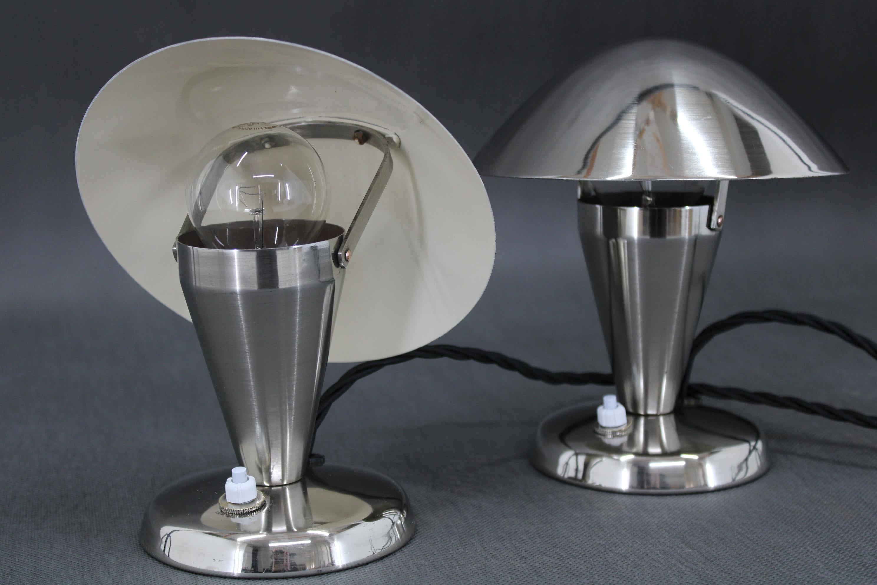 Chrome 1930s Pair of Restored Bauhaus Table Lamps, Czechoslovakia For Sale