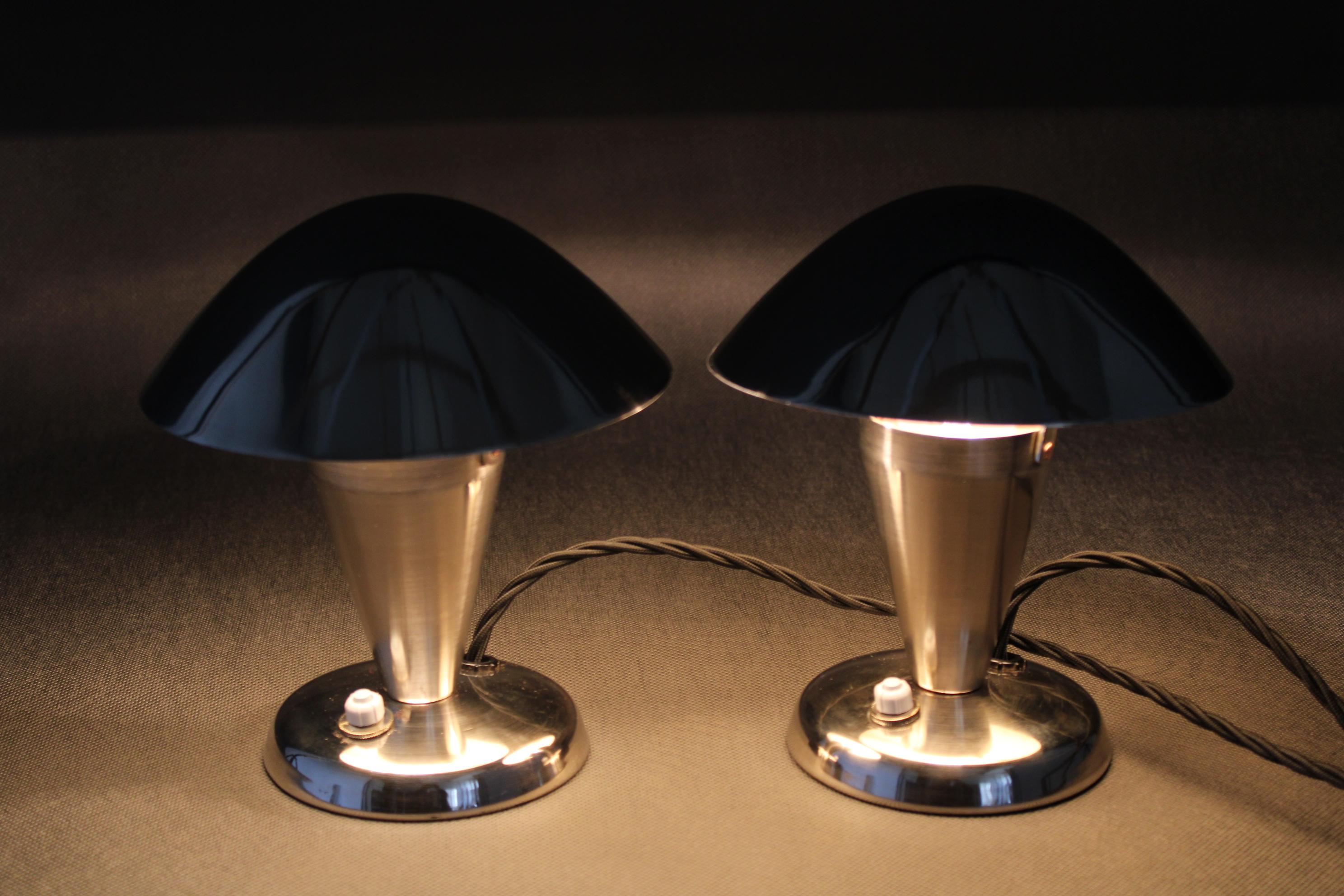 1930s Pair of Restored Bauhaus Table Lamps, Czechoslovakia For Sale 3