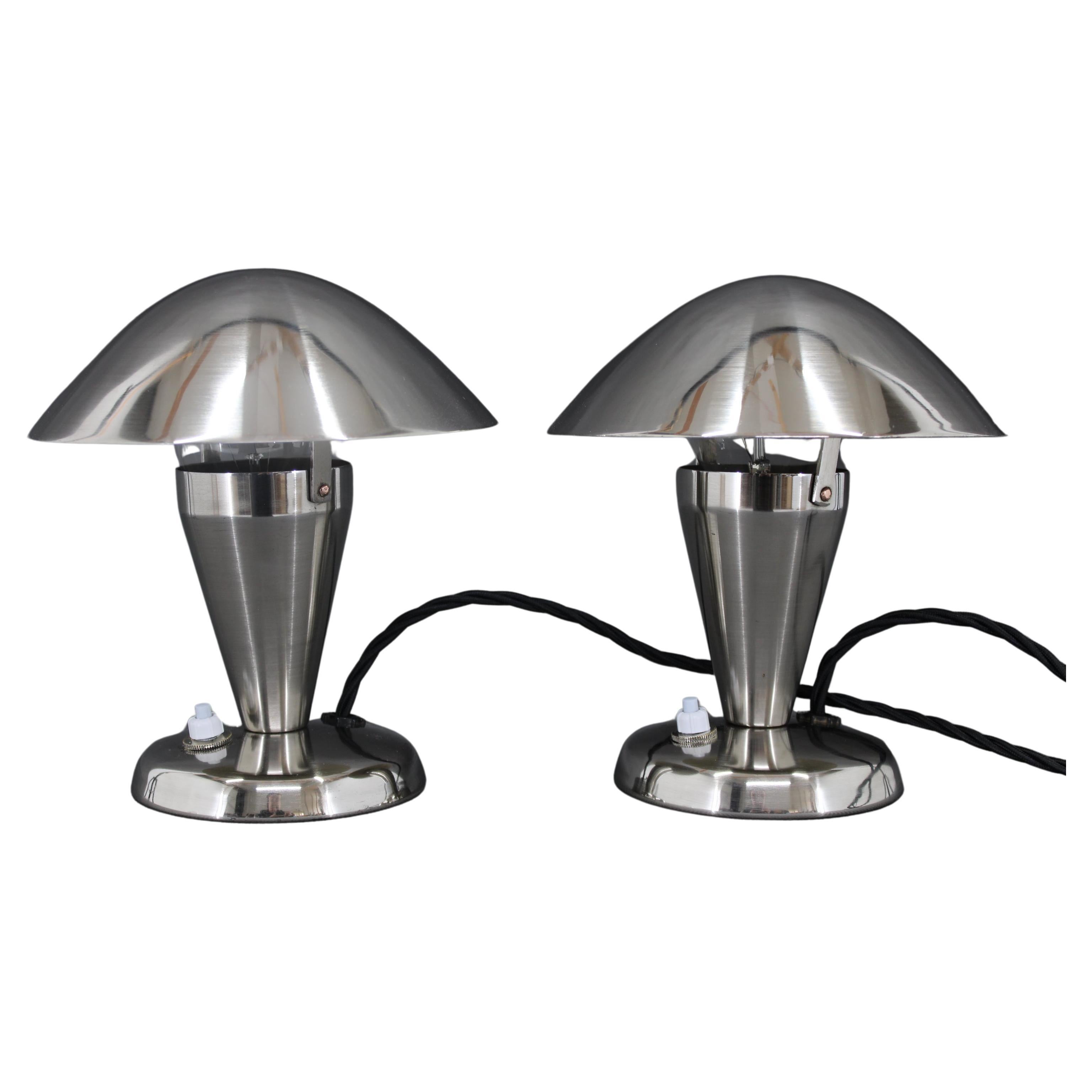 1930s Pair of Restored Bauhaus Table Lamps, Czechoslovakia For Sale
