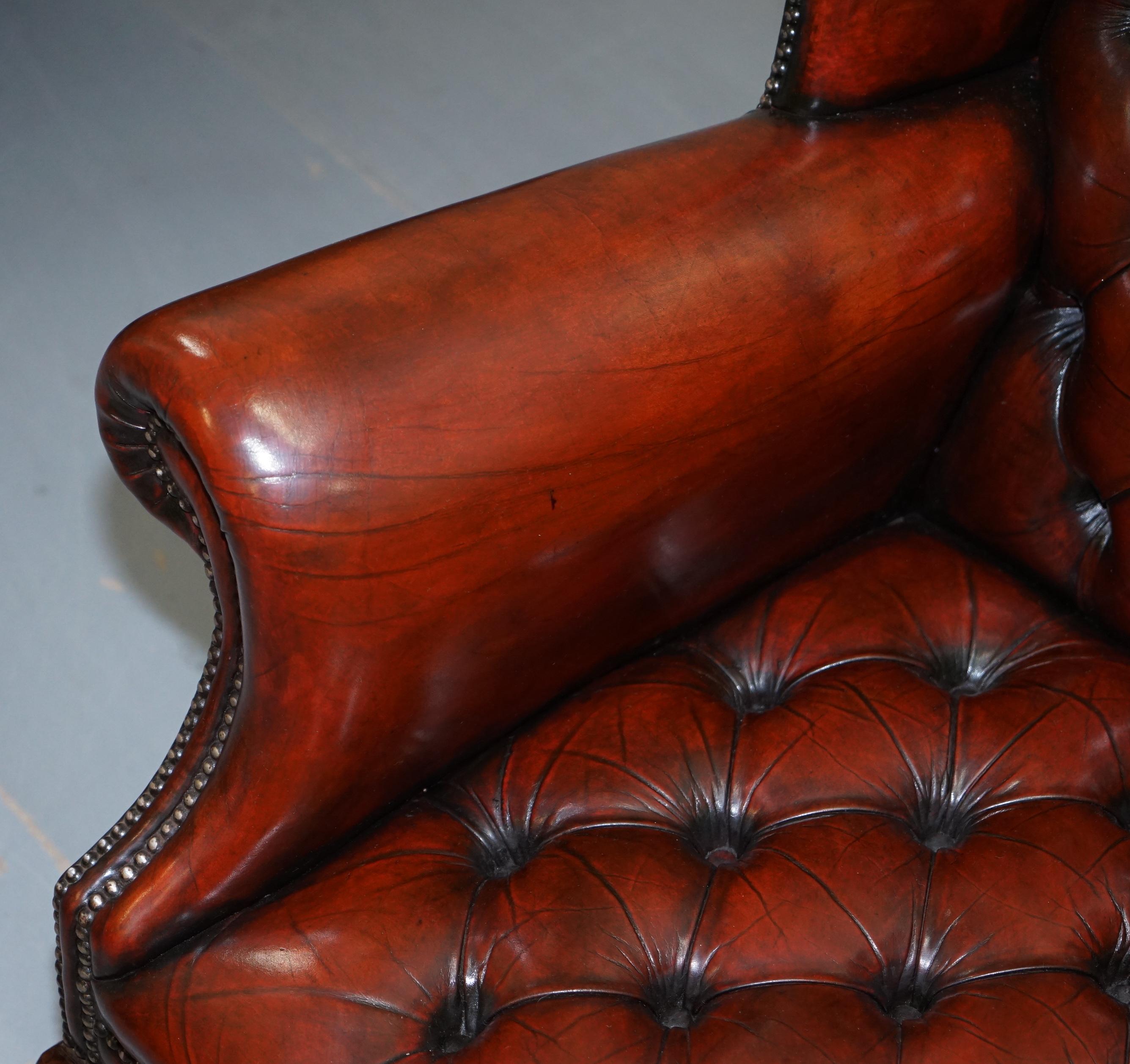 1930s Pair of Restored Chesterfield Fully Buttoned Wingback Armchairs Leather 8