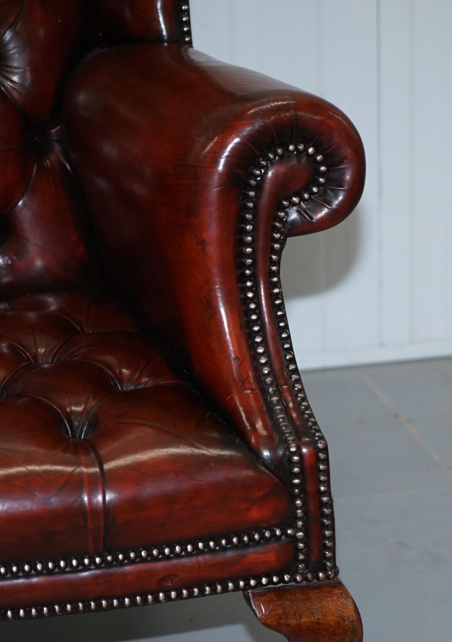 1930s Pair of Restored Chesterfield Fully Buttoned Wingback Armchairs Leather 13