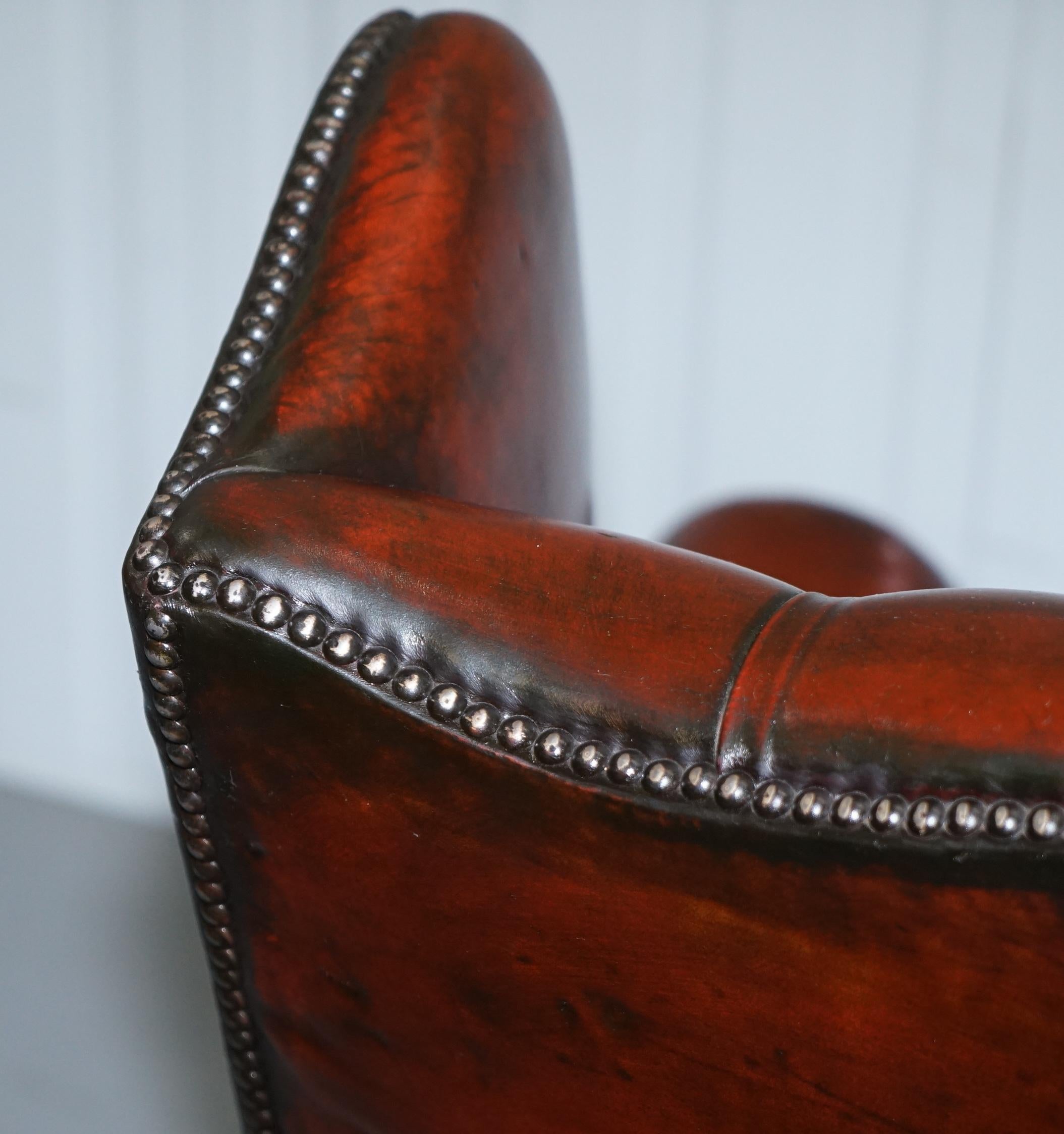 1930s Pair of Restored Chesterfield Fully Buttoned Wingback Armchairs Leather 15