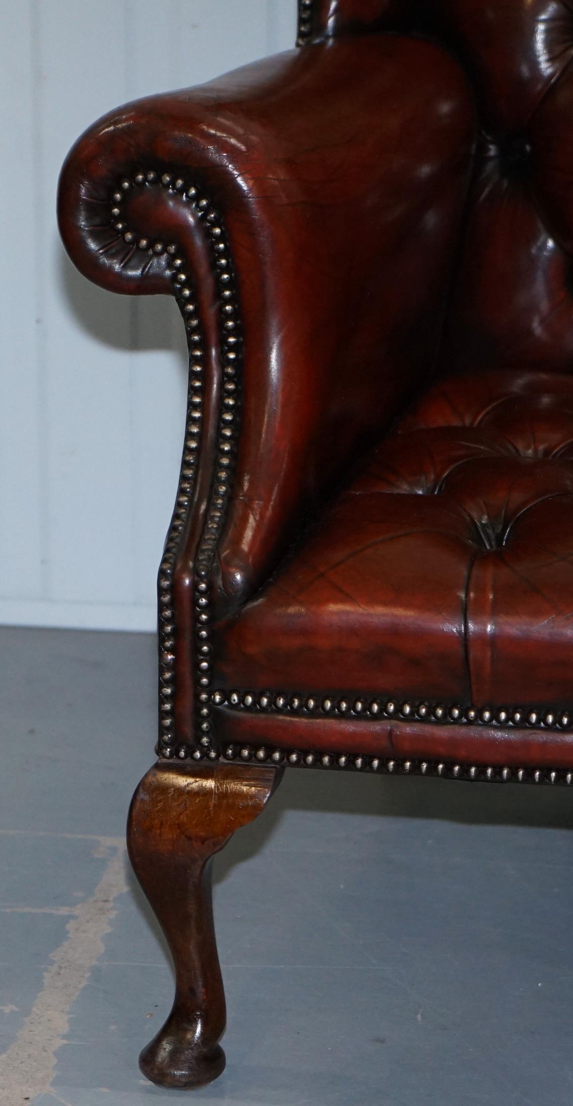 1930s Pair of Restored Chesterfield Fully Buttoned Wingback Armchairs Leather 1