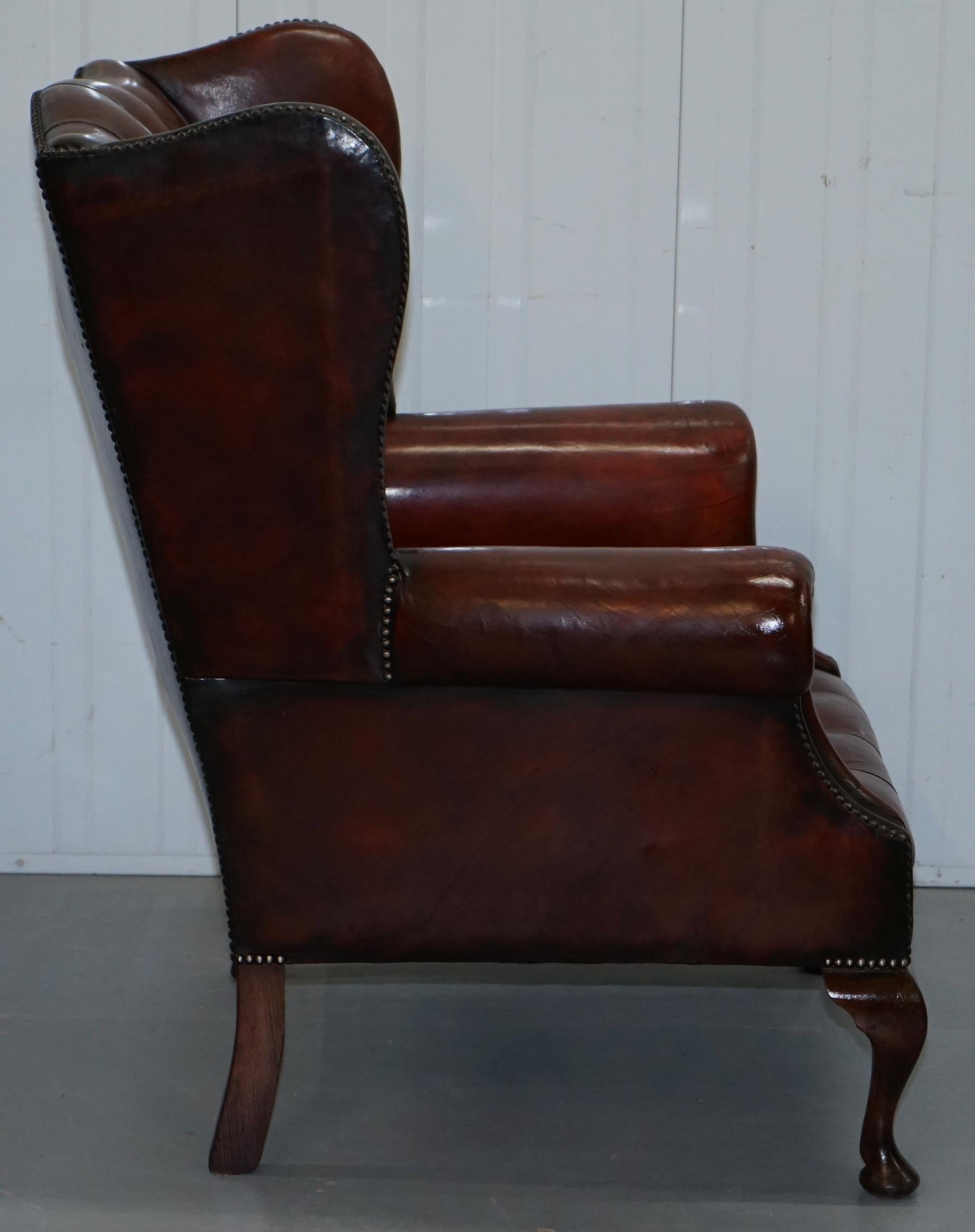 1930s Pair of Restored Chesterfield Fully Buttoned Wingback Armchairs Leather 2
