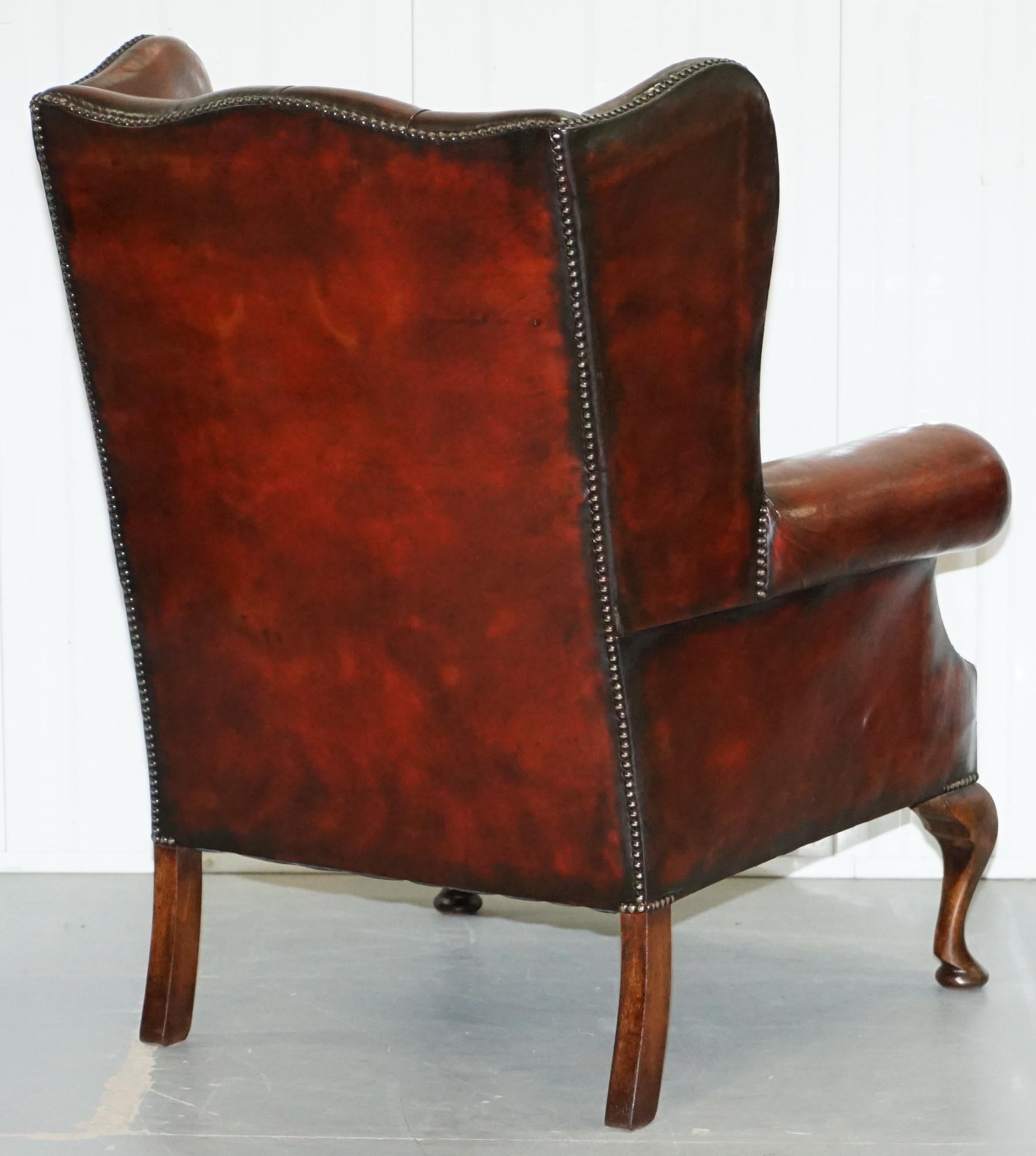1930s Pair of Restored Chesterfield Fully Buttoned Wingback Armchairs Leather 3