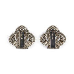 1930s Pair of Silver Marcasite Crown Shaped Dress Clips