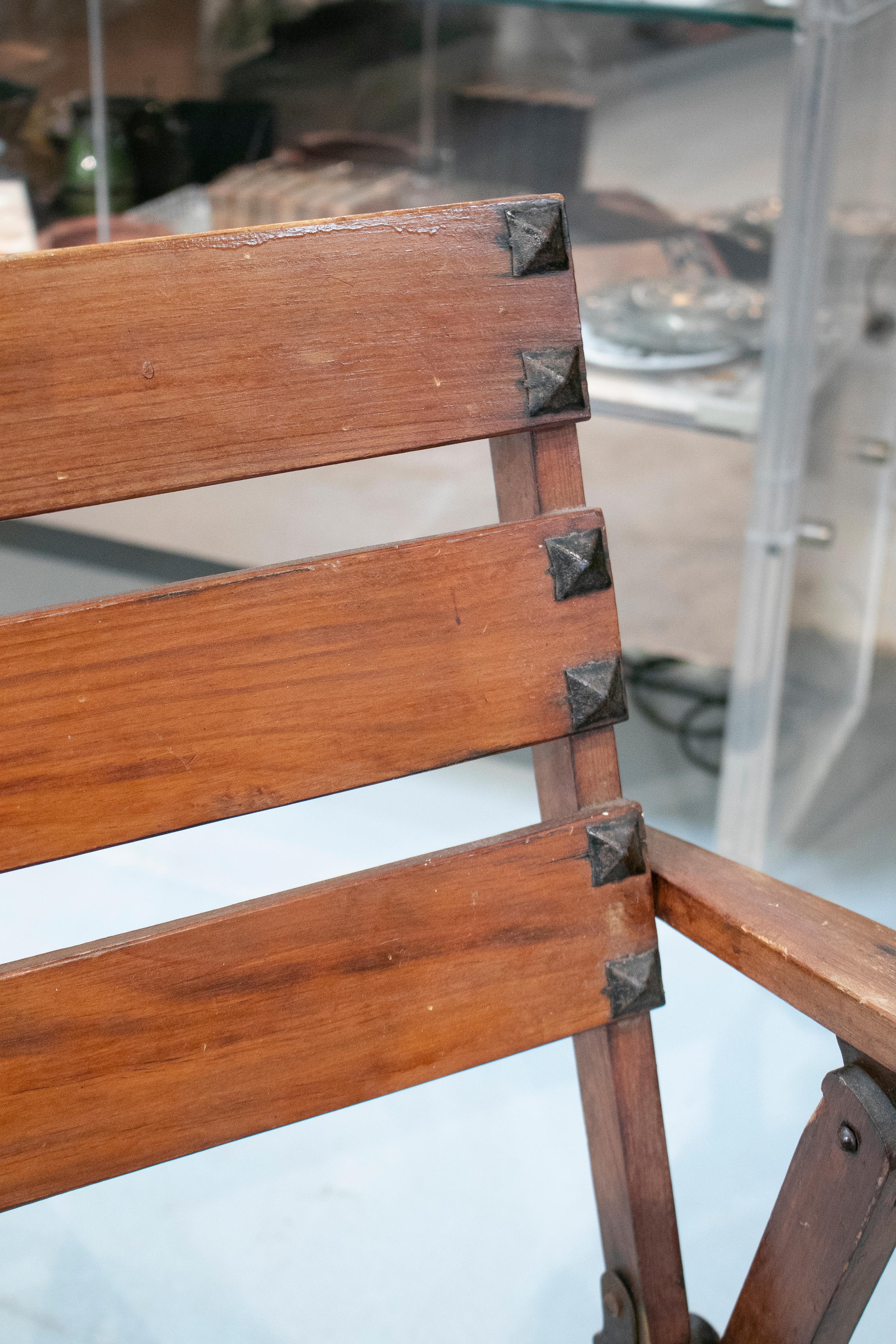 20th Century 1930s Pair of Spanish Wooden Garden Armchairs For Sale