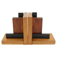 1930's Pair of Stained Wood Geometric Bookends