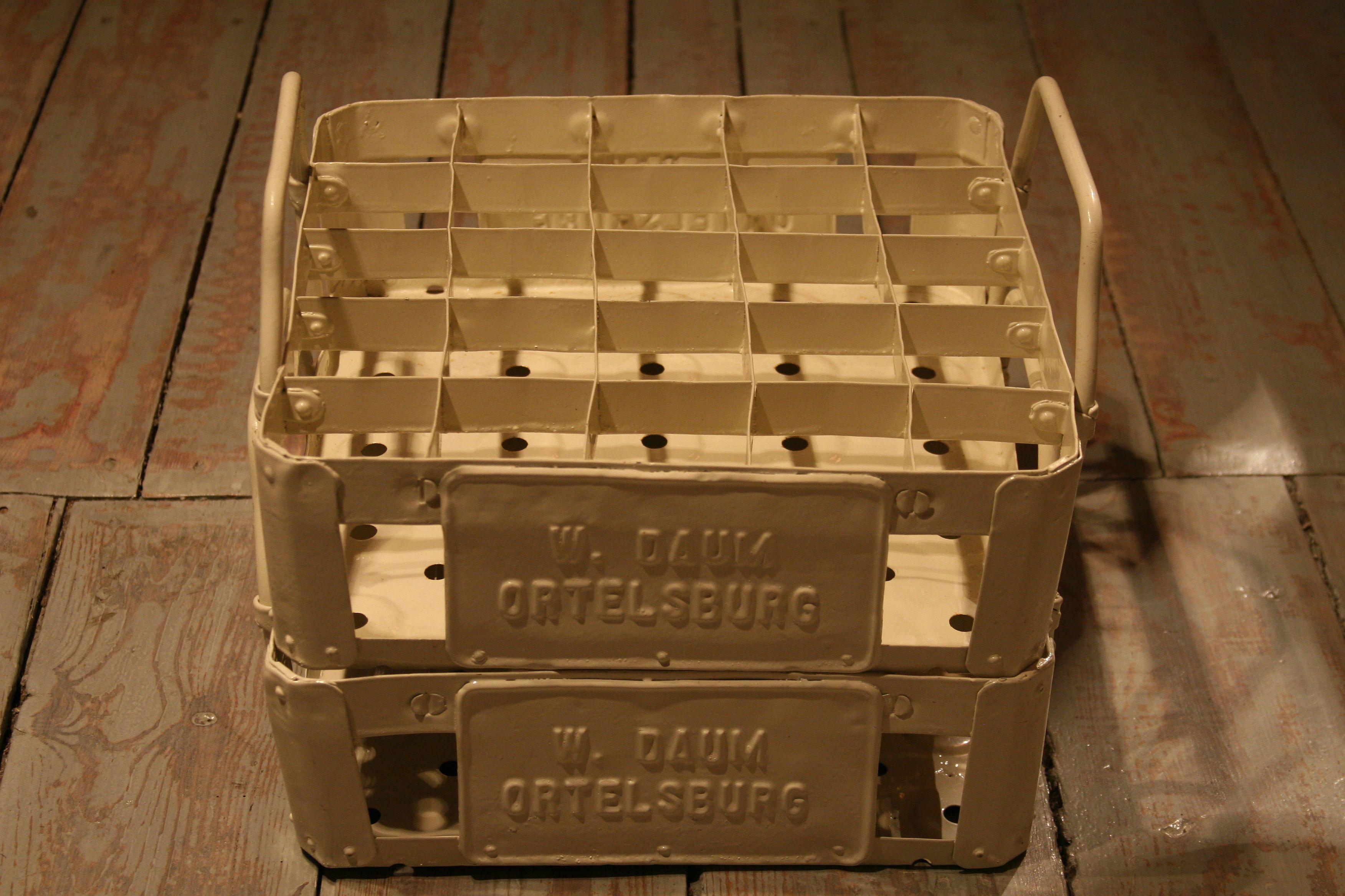 Industrial 1930s Pair of Steel Walter Daum Ortelsburg Bottle Boxes For Sale