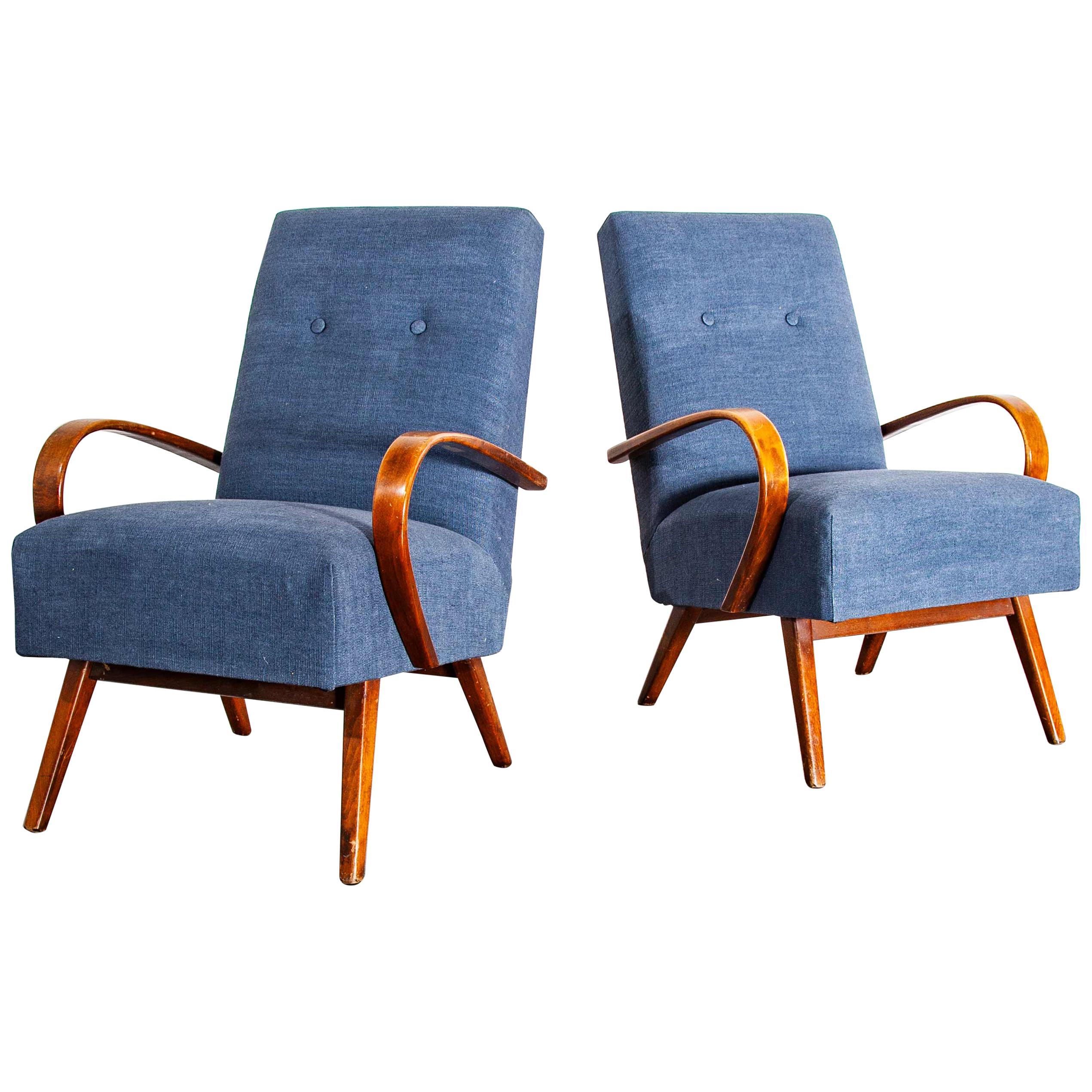 1930s Pair of Upholstered Armchairs by Jindrich Halabala