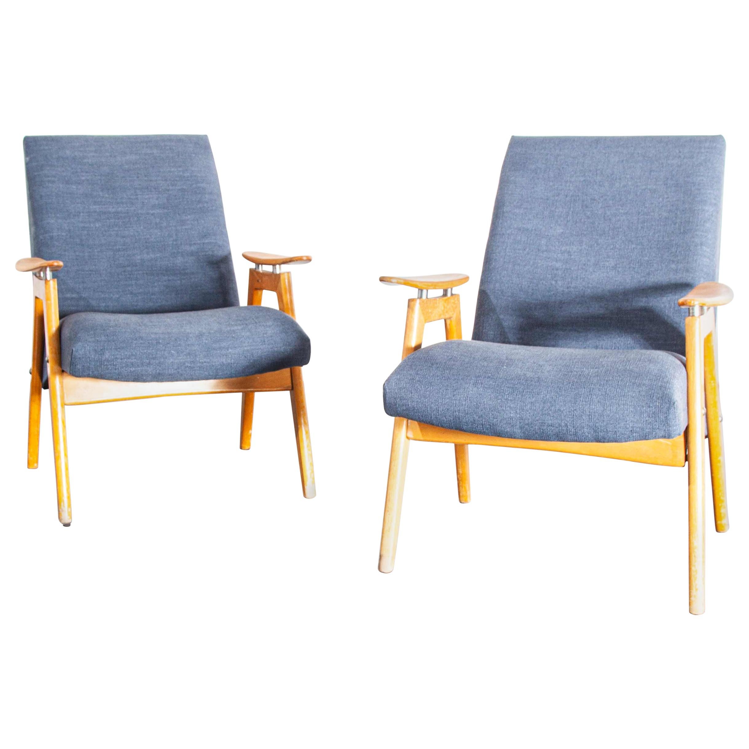 1930s Pair Of Upholstered Armchairs by Jindrich Halabala, Light Blue