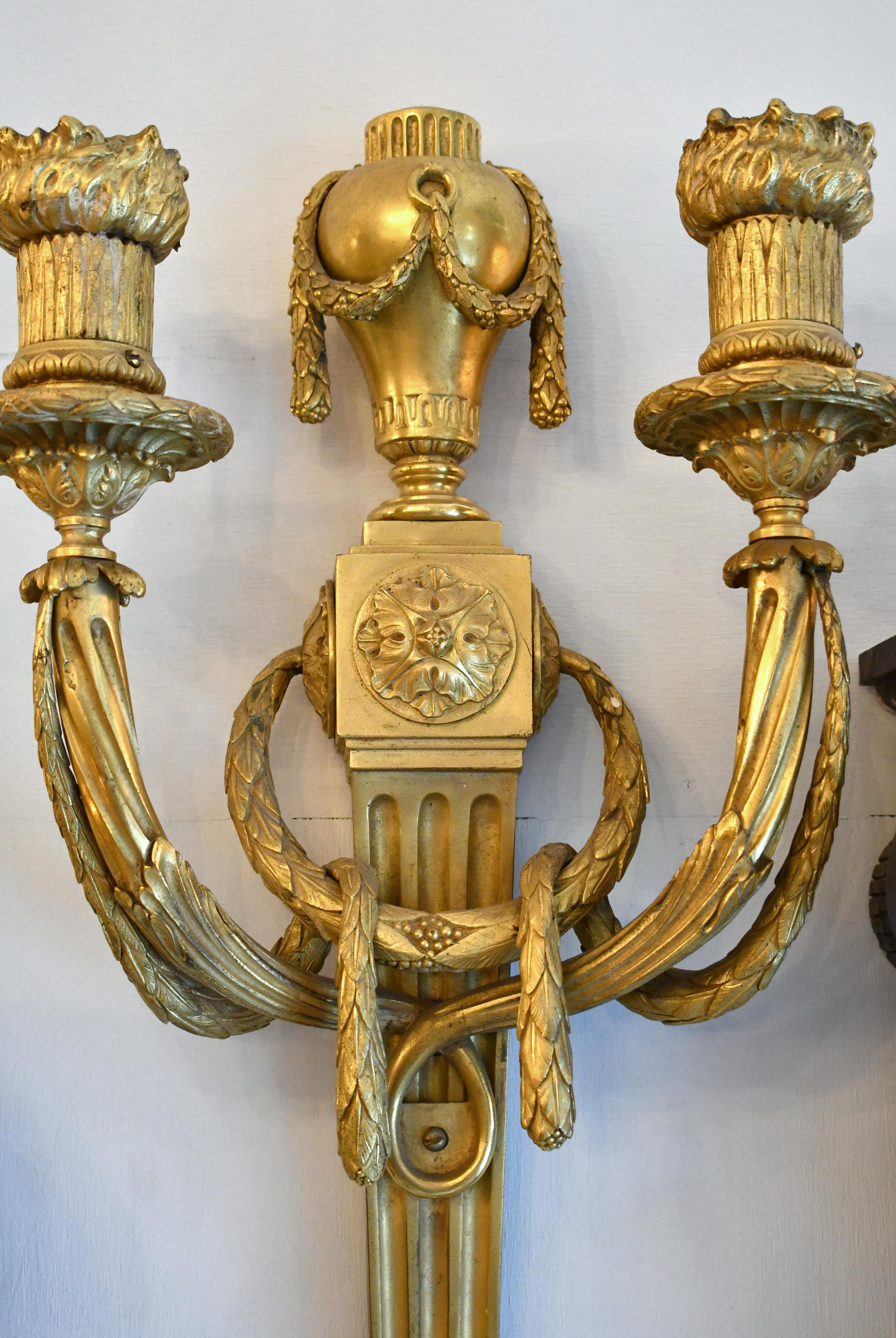 American 1930s Pair EF Caldwell 2 Arm Gilded Bronze Sconces For Sale