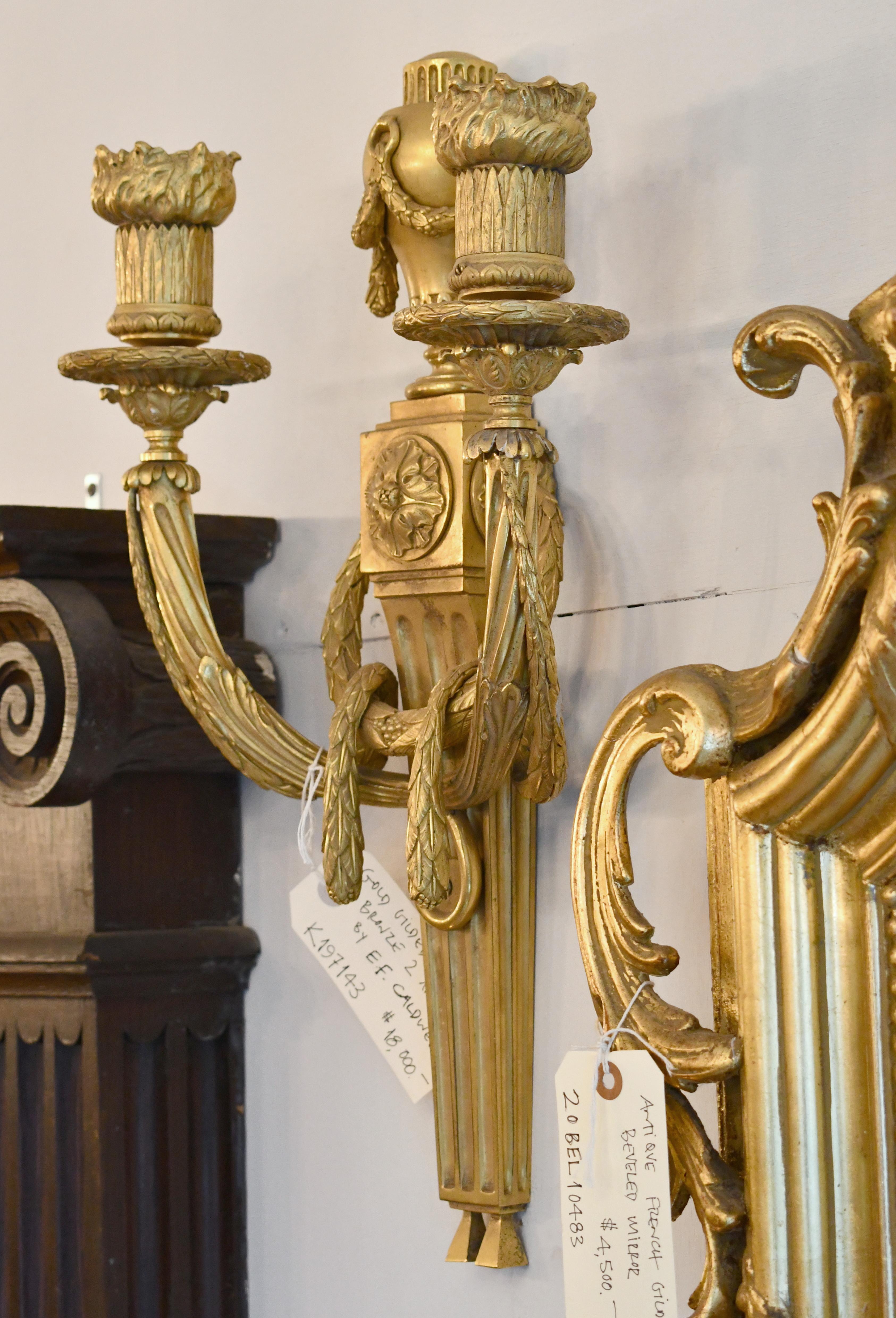 1930s Pair EF Caldwell 2 Arm Gilded Bronze Sconces For Sale 1