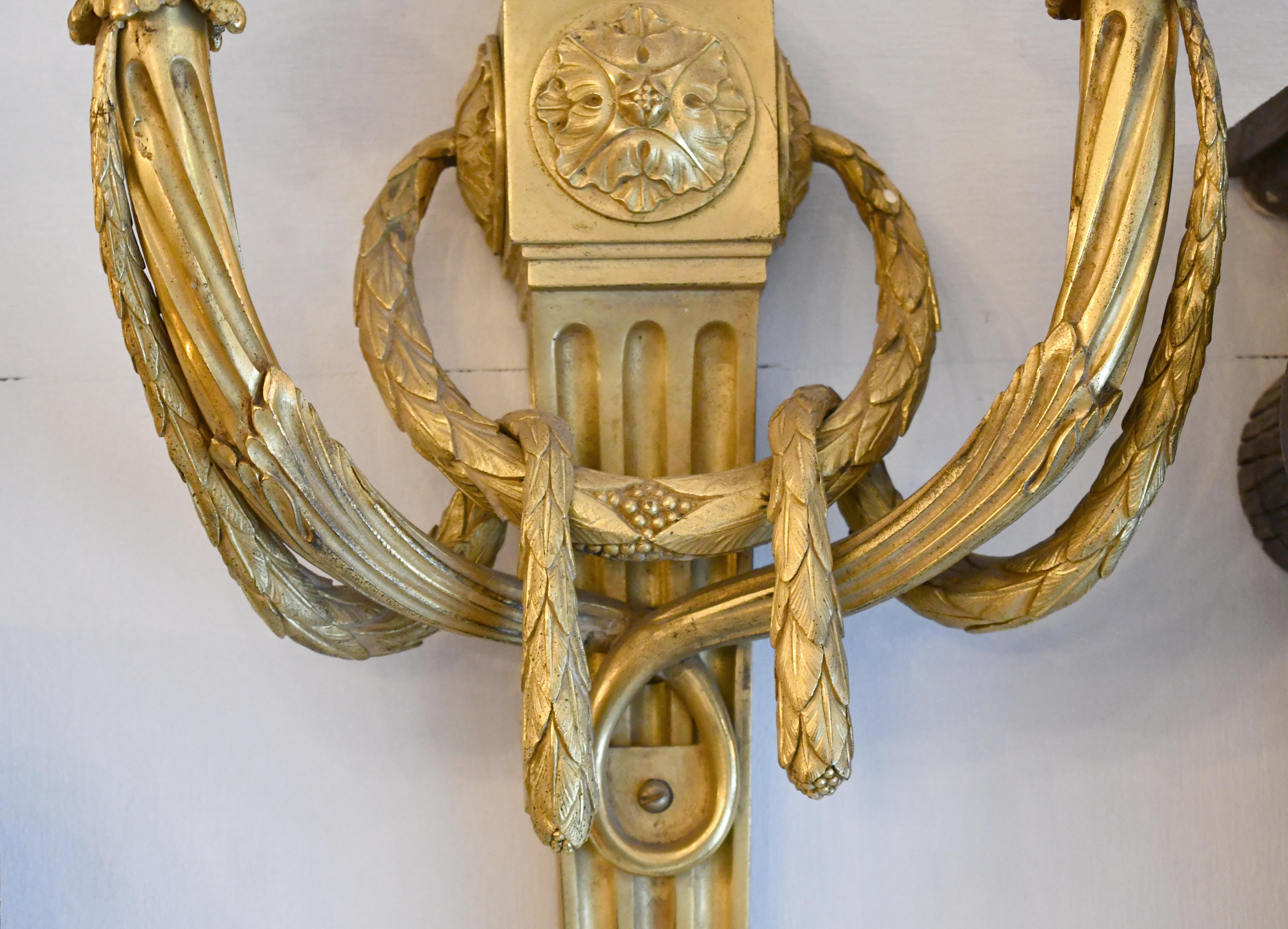 1930s Pair EF Caldwell 2 Arm Gilded Bronze Sconces For Sale 2