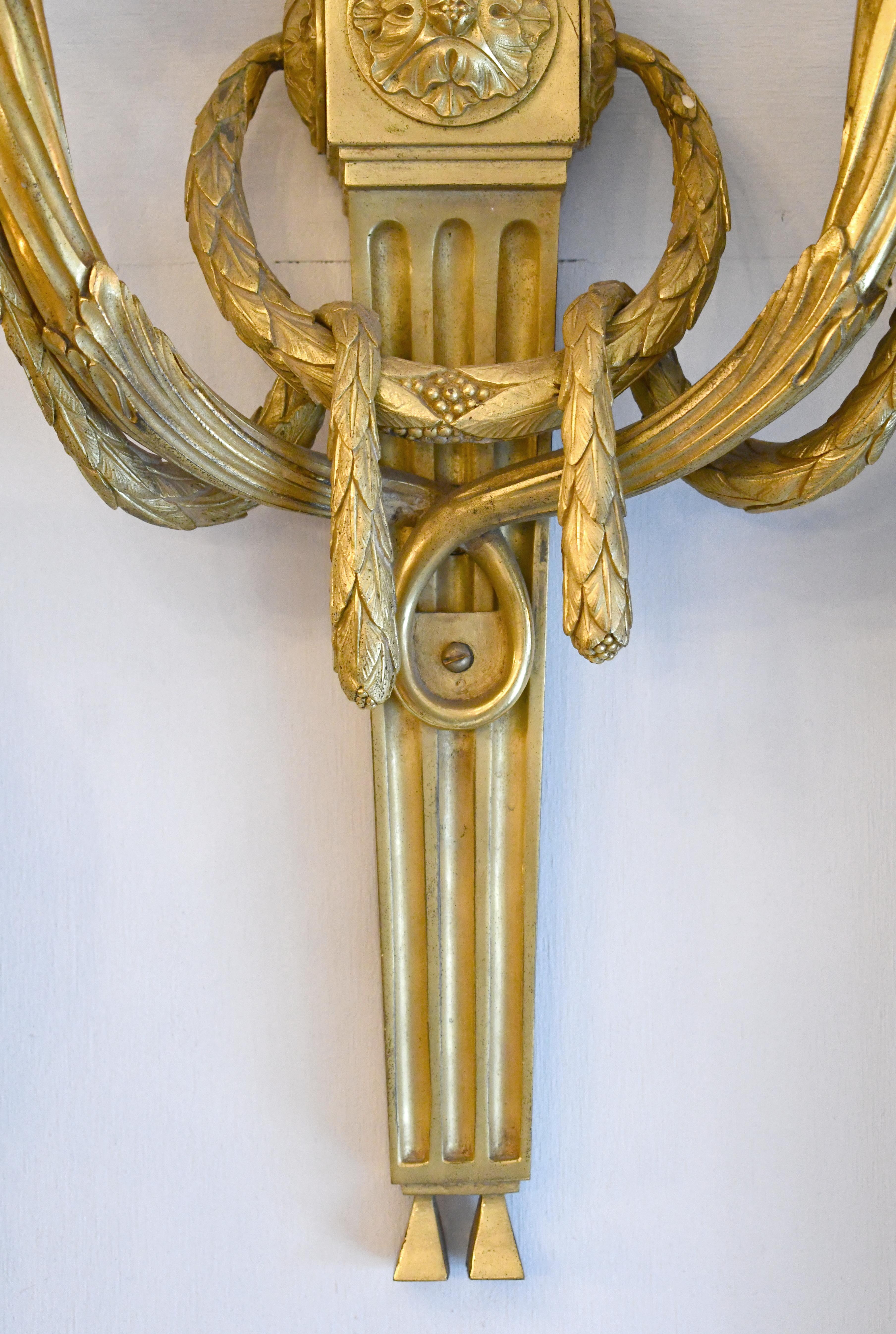 1930s Pair EF Caldwell 2 Arm Gilded Bronze Sconces For Sale 3