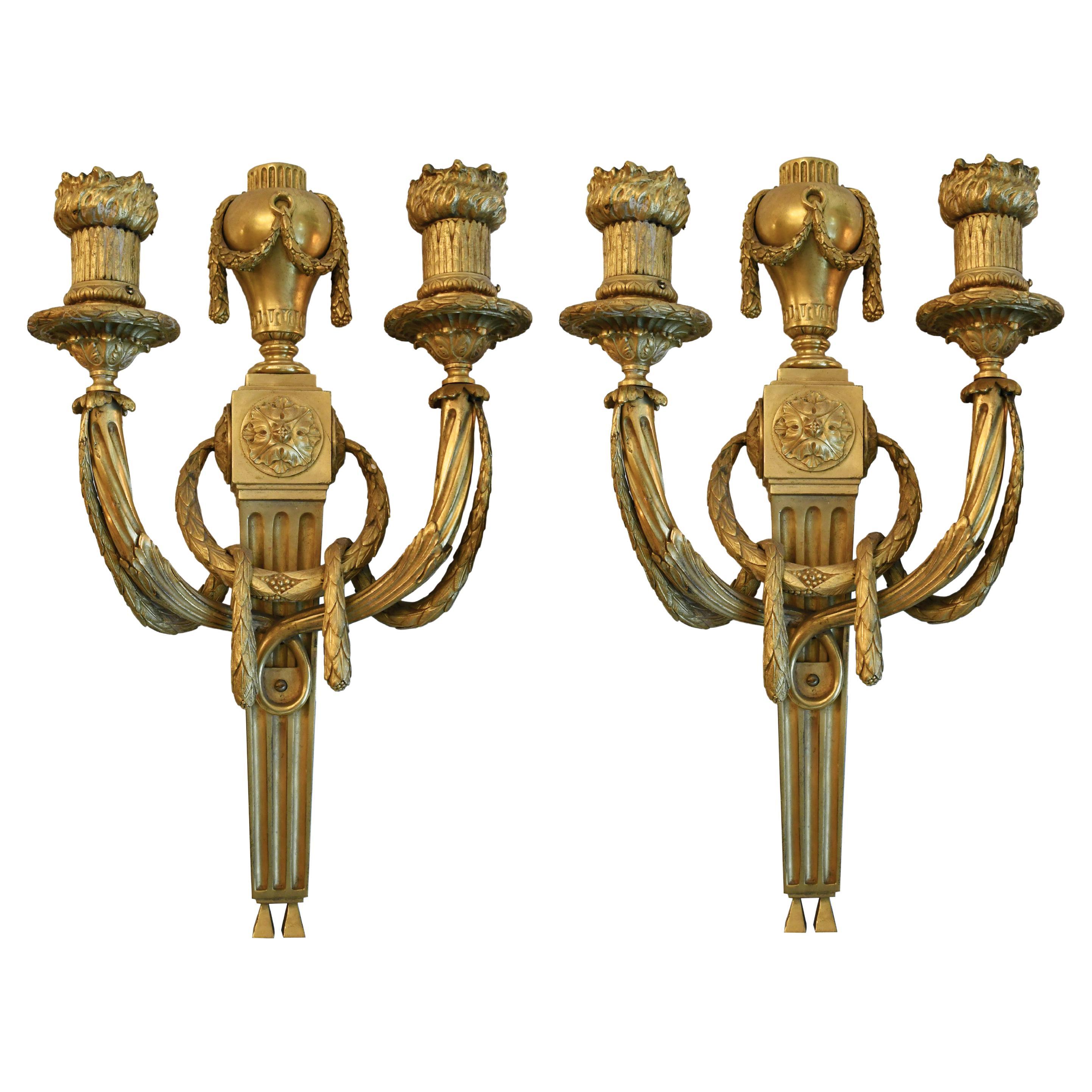 1930s Pair EF Caldwell 2 Arm Gilded Bronze Sconces For Sale