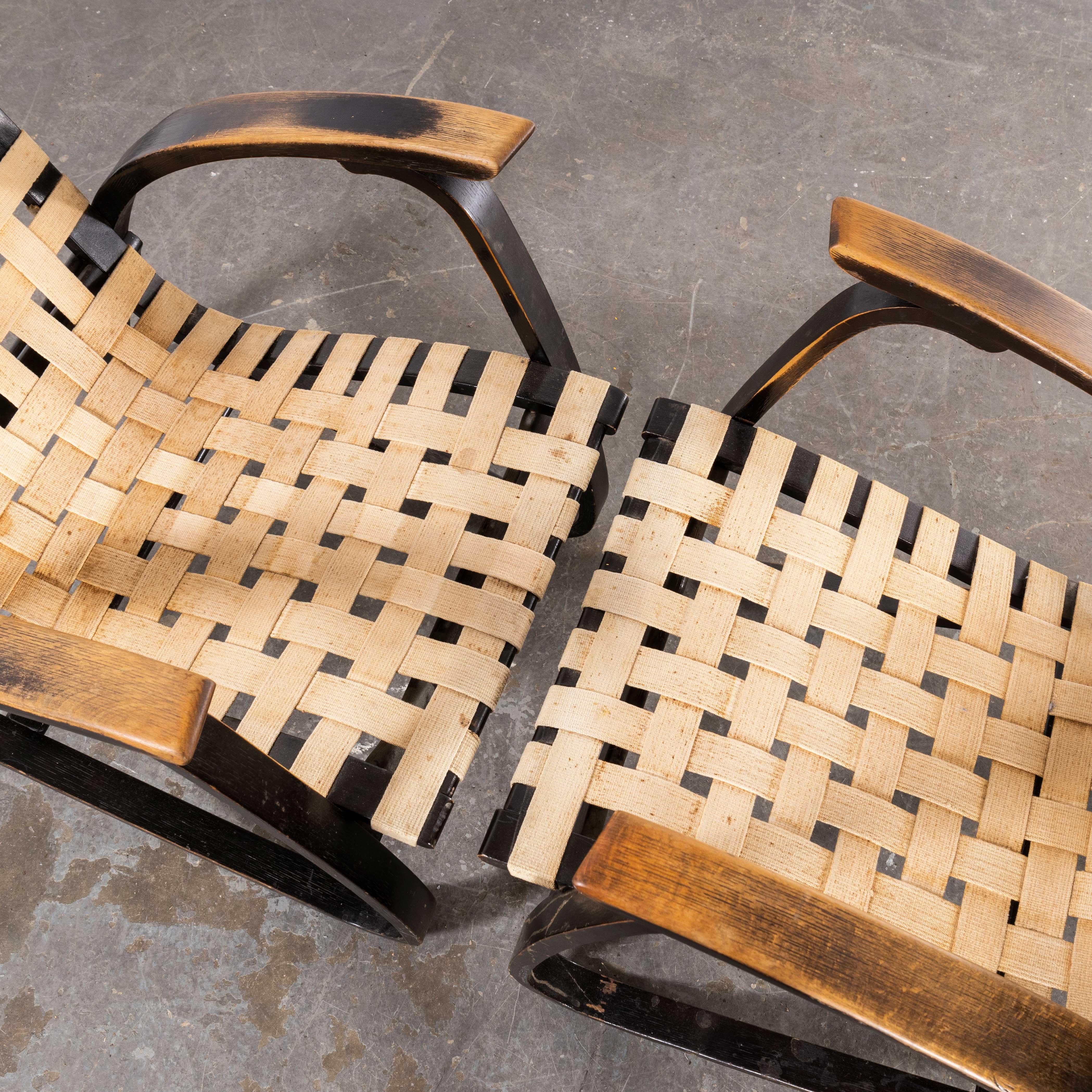 1930s Pair of Webbed Bentwood Armchairs by Jan Vanek For Sale 4