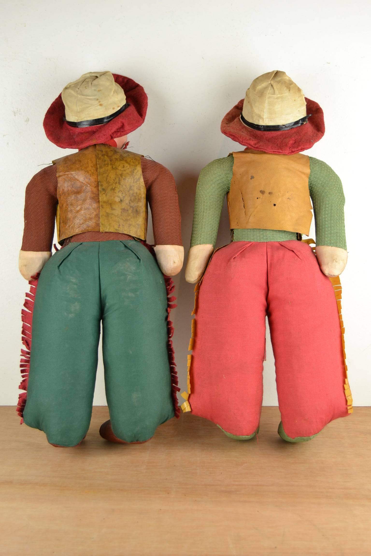 1930s Pair of Western Cowboy and Cowgirl Toy Dolls 1