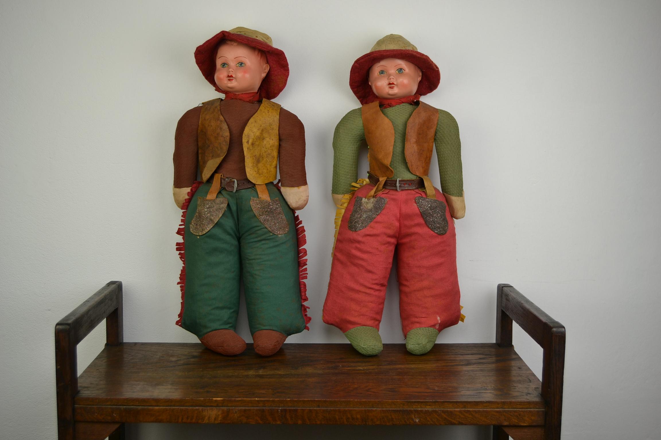1930s Pair of Western Cowboy and Cowgirl Toy Dolls 10