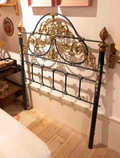 1930s  Pair of Wrought Iron Bed Headboards with Golden Details and Flowers
