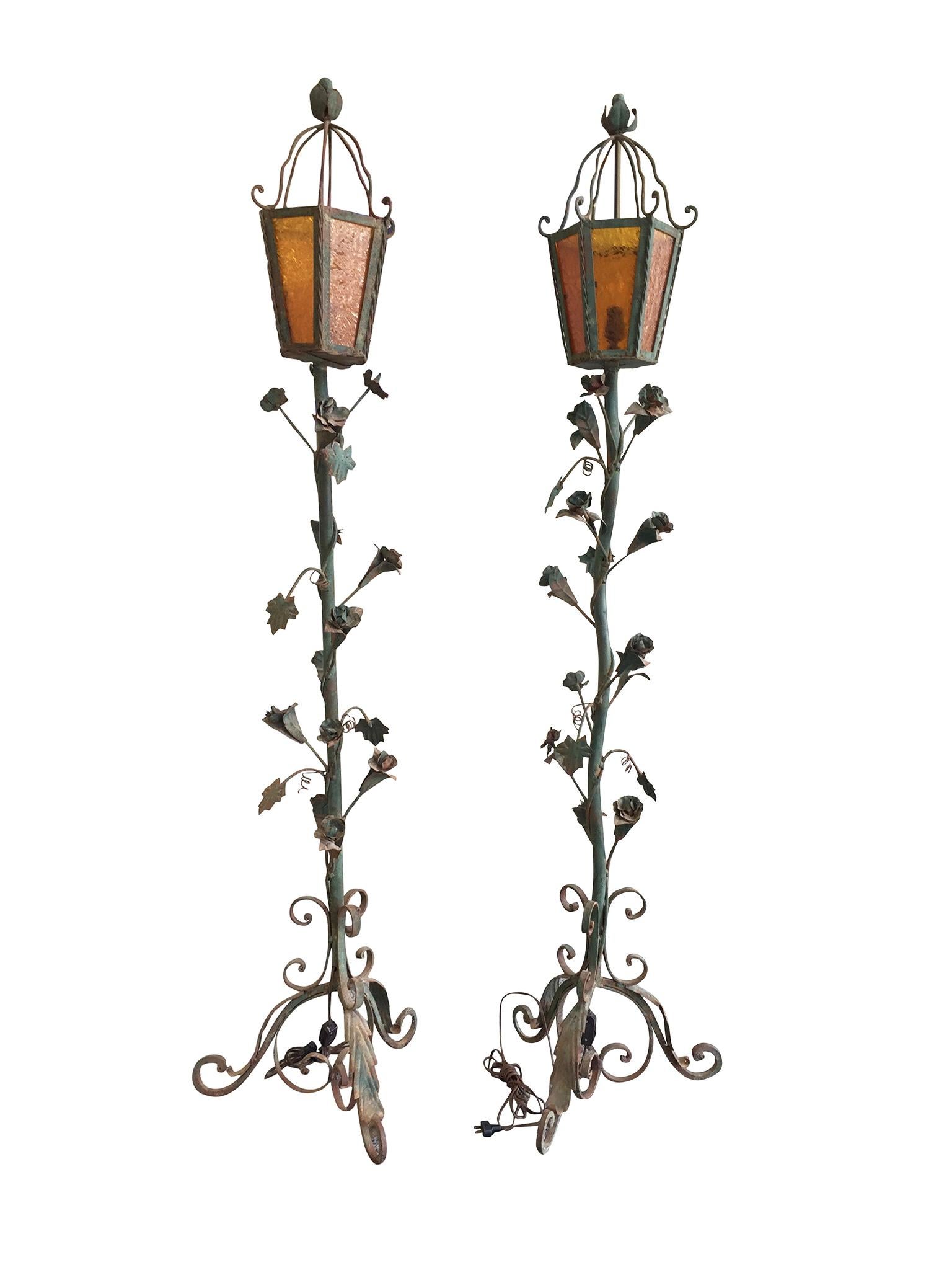 1930s Pair of Wrought Iron Decorative Vine Floor Lamp Torchièrs at ...