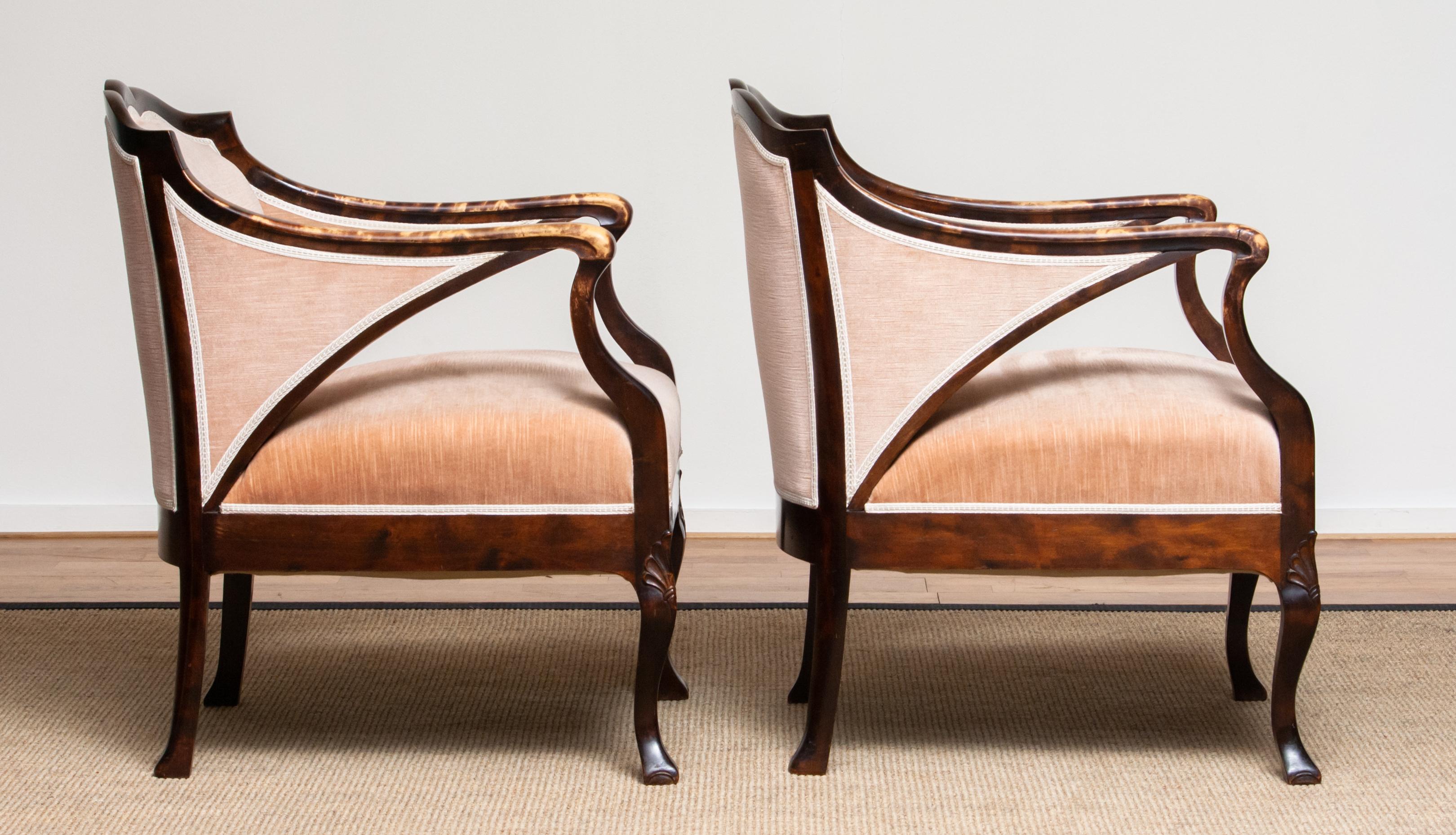 1930s Pair Scandinavian Velvet Art Nouveau Easy / Armchairs after Fritz Hennings 8