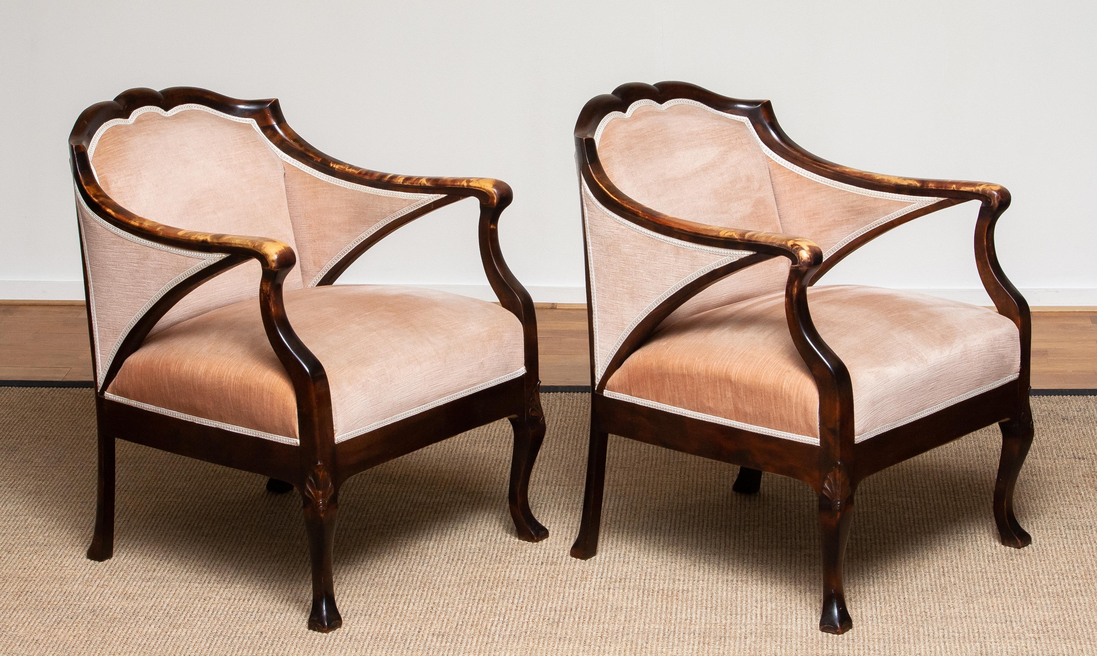 1930s Pair Scandinavian Velvet Art Nouveau Easy / Armchairs after Fritz Hennings 10