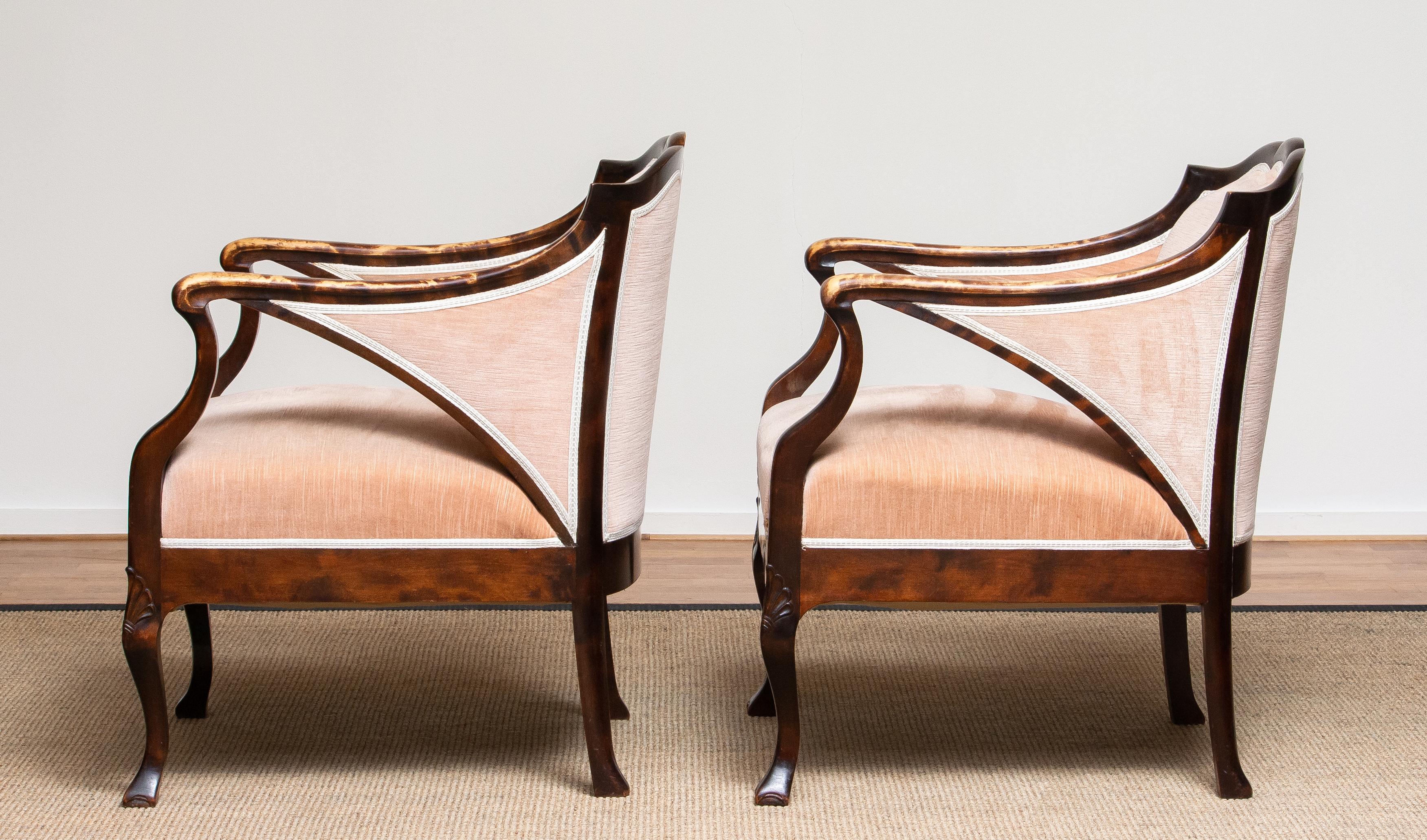 1930s Pair Scandinavian Velvet Art Nouveau Easy / Armchairs after Fritz Hennings 2