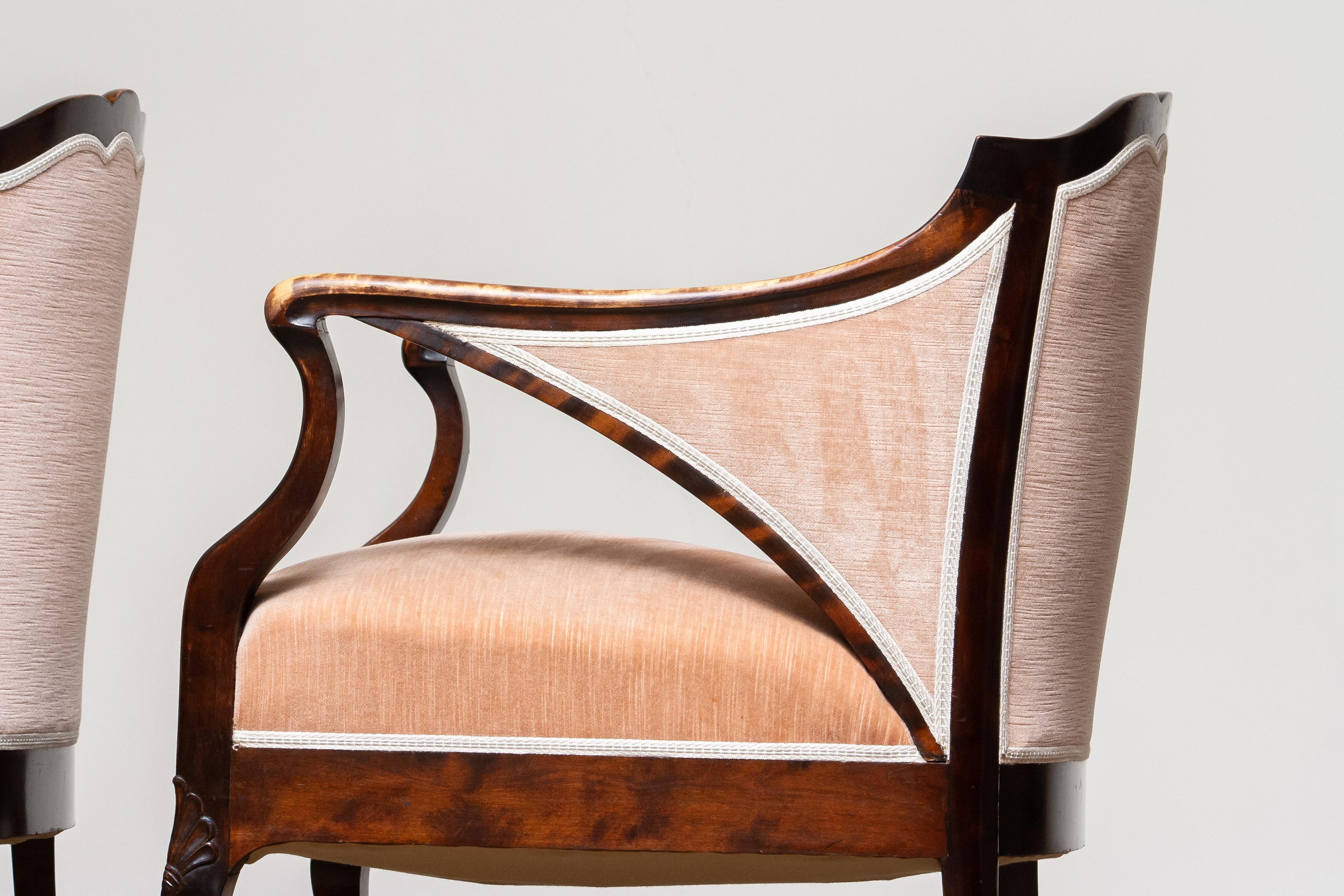 1930s Pair Scandinavian Velvet Art Nouveau Easy / Armchairs after Fritz Hennings 3