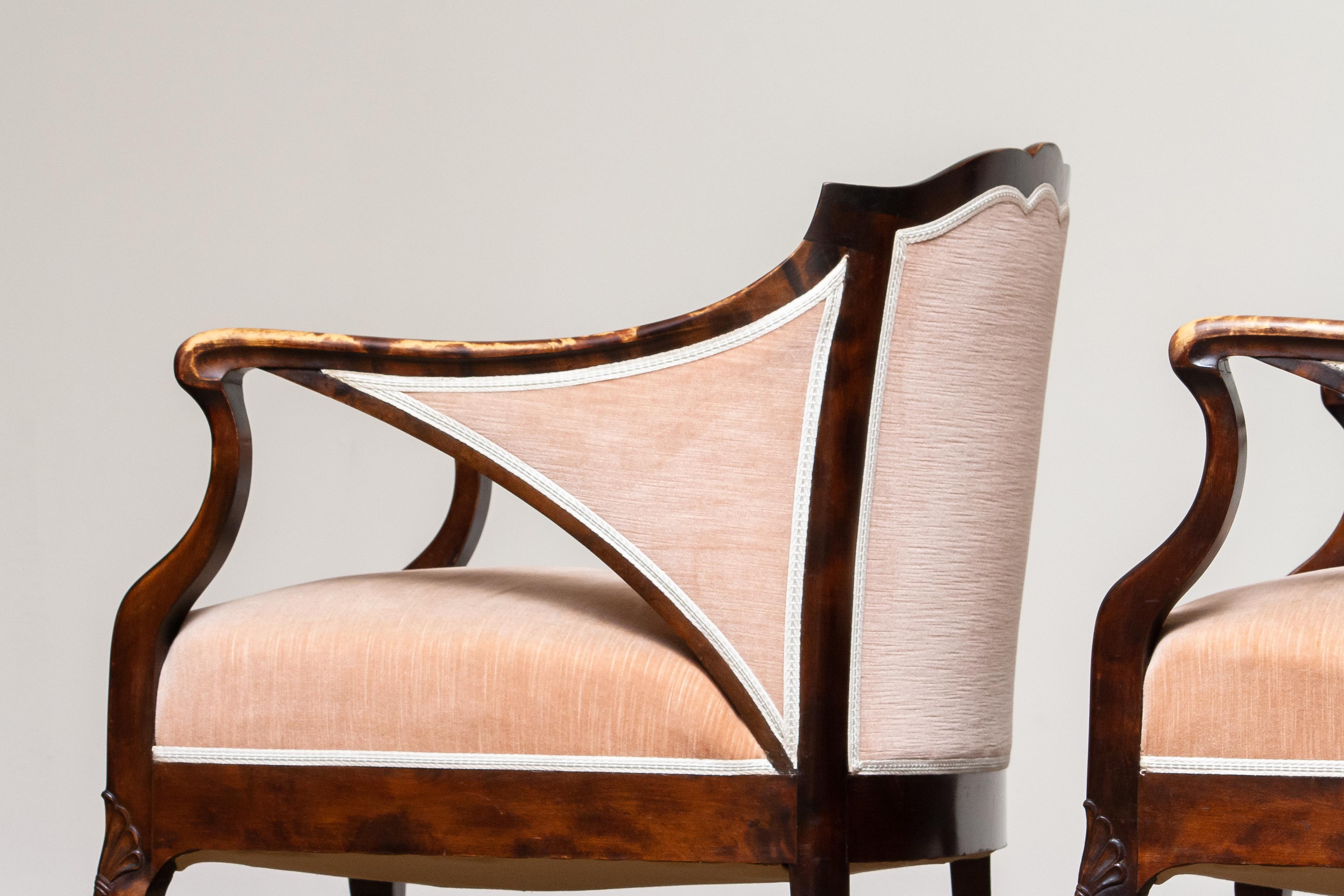 1930s Pair Scandinavian Velvet Art Nouveau Easy / Armchairs after Fritz Hennings 4
