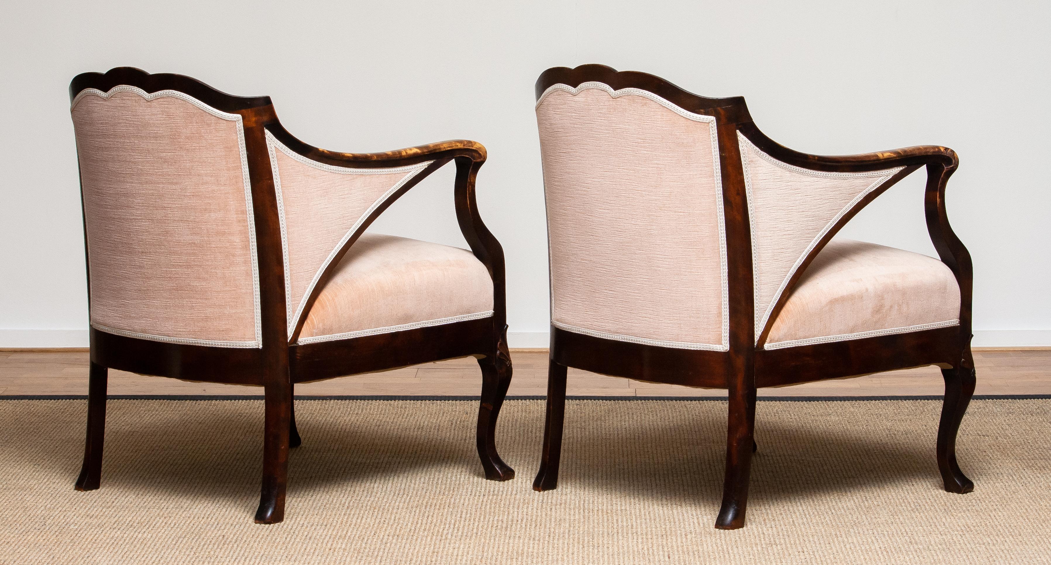 1930s Pair Scandinavian Velvet Art Nouveau Easy / Armchairs after Fritz Hennings 5