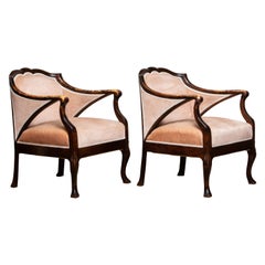 1930s Pair Scandinavian Velvet Art Nouveau Easy / Armchairs after Fritz Hennings