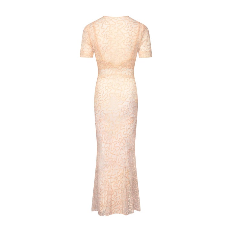 1930s Pale Pink Sheer Ribbonwork Dress and Short-Sleeve Jacket For Sale at  1stDibs
