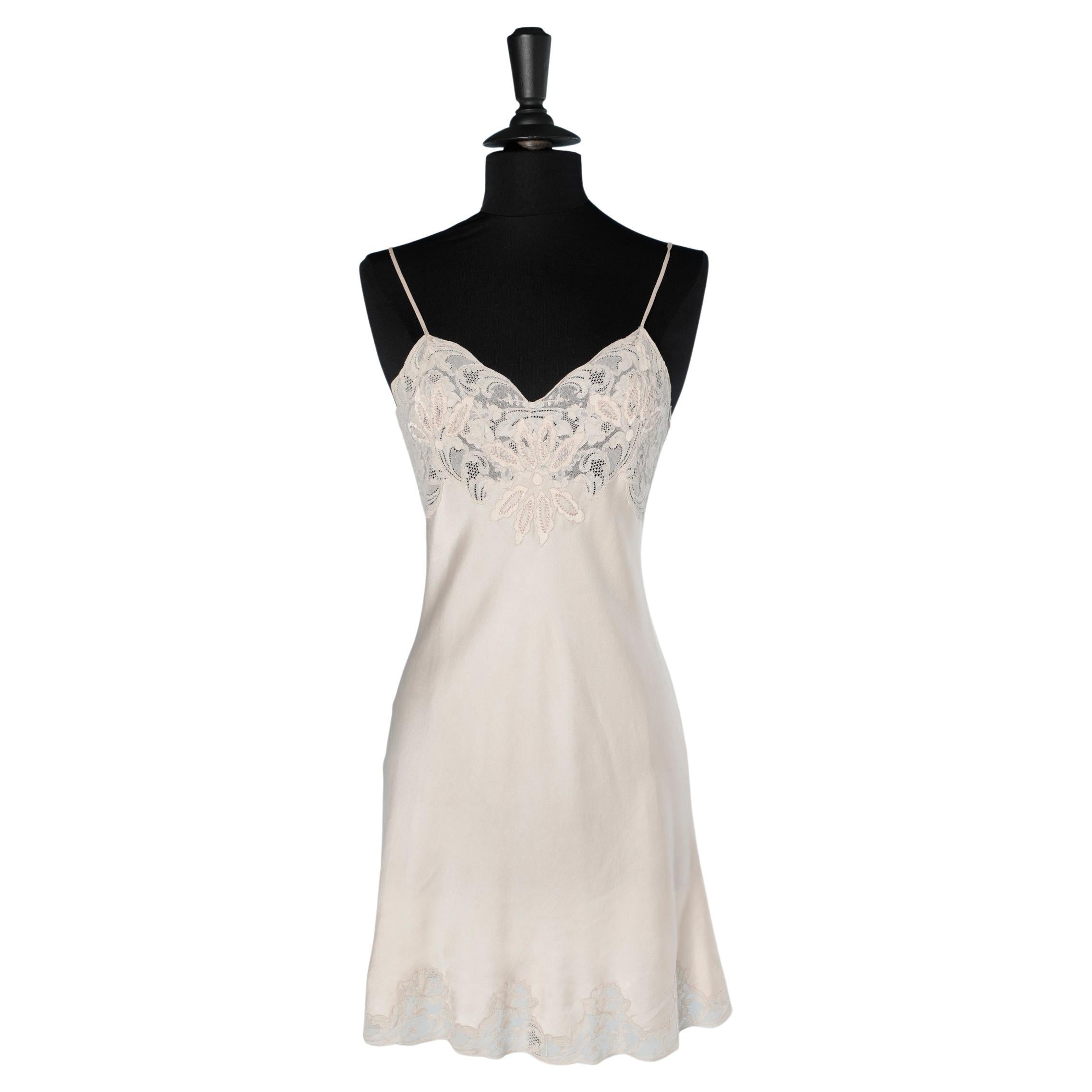 1930's pale pink silk combinaison with lace application at 1stDibs