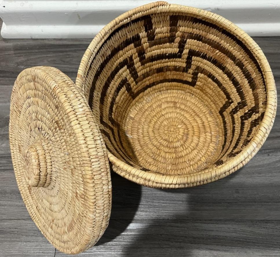American 1930s Papago Lidded Basket For Sale