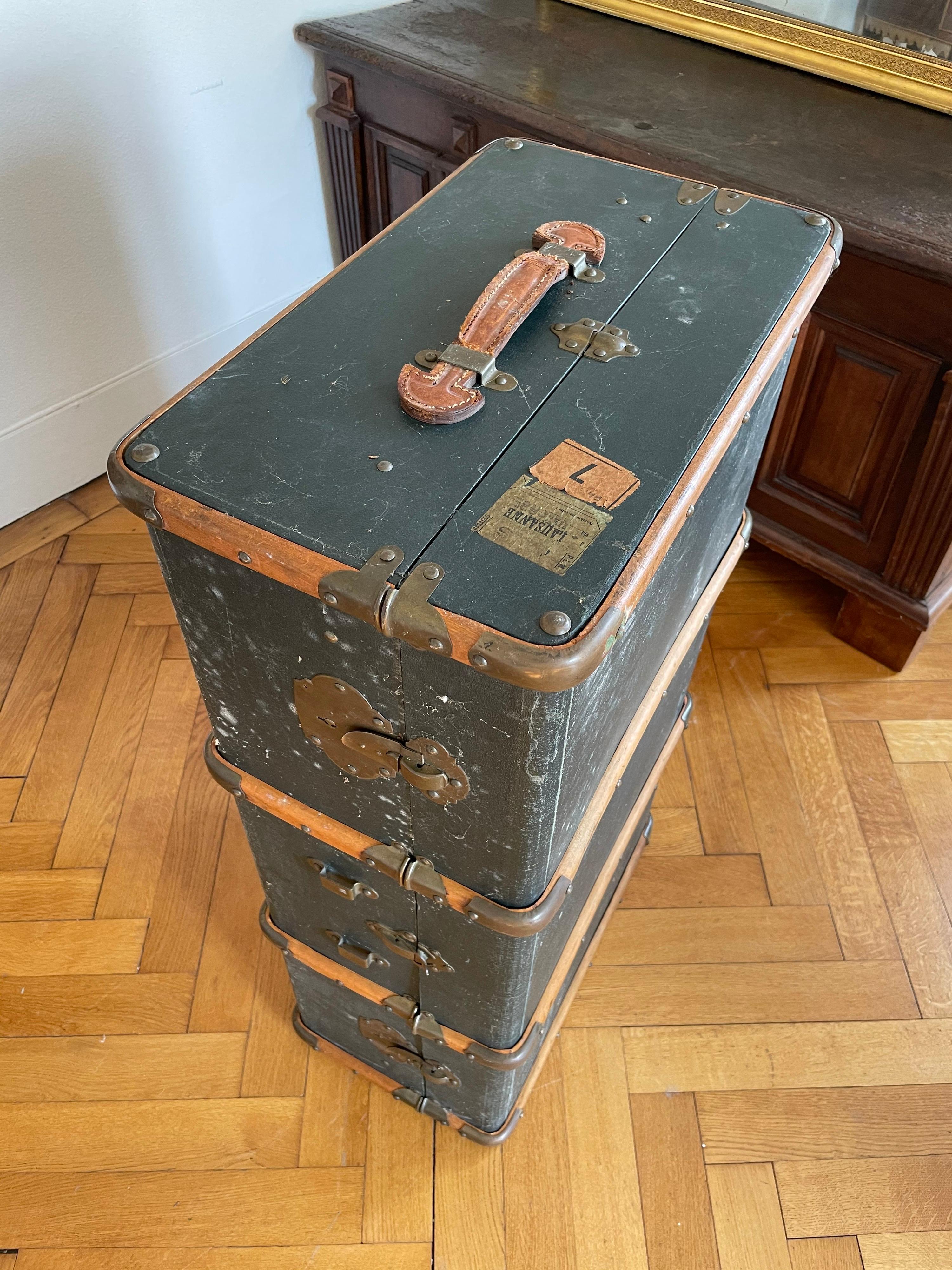 French 1930s Parchment Leather Large Suitcase, Paris / Lausanne