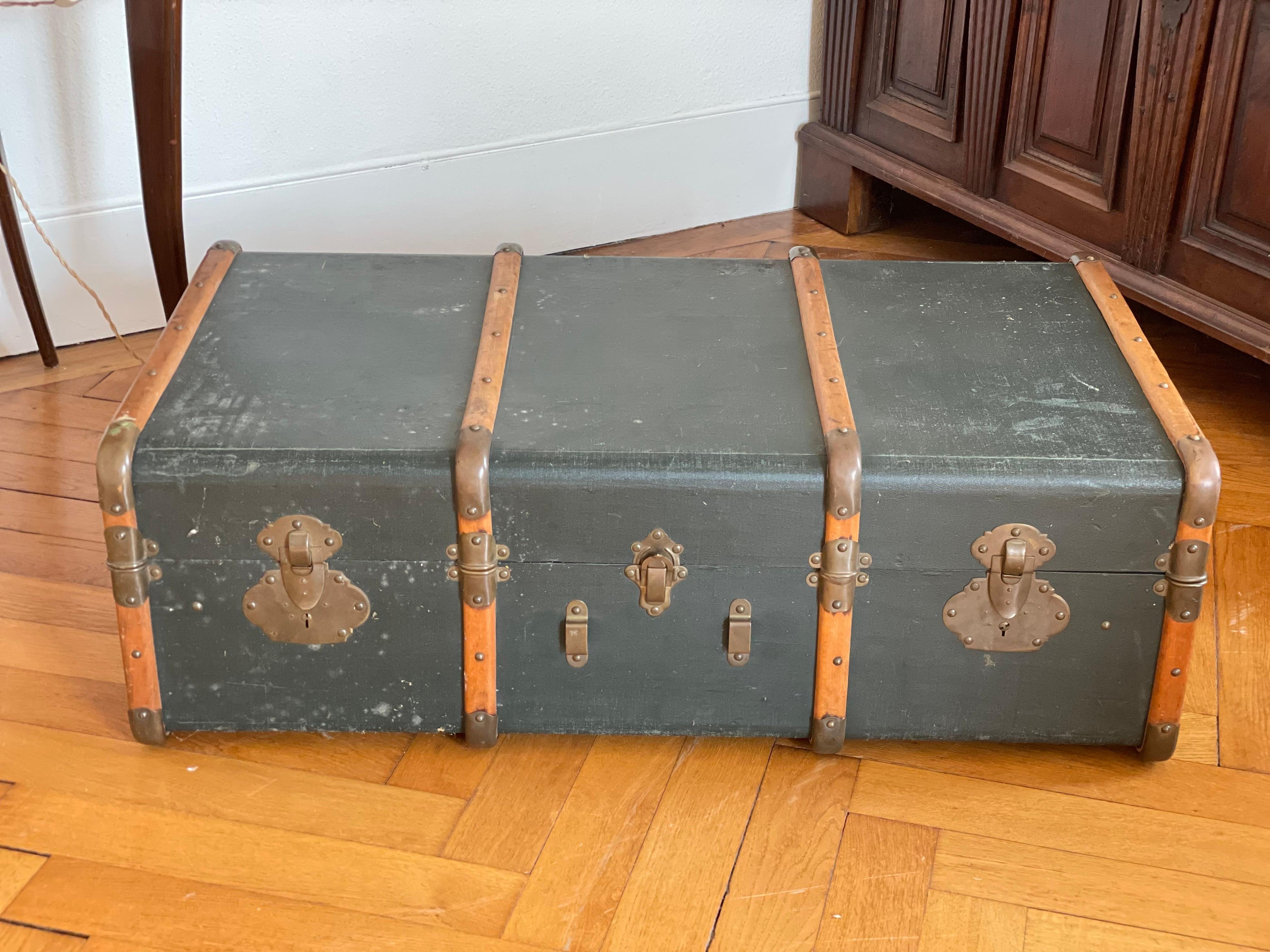 Mid-20th Century 1930s Parchment Leather Large Suitcase, Paris / Lausanne