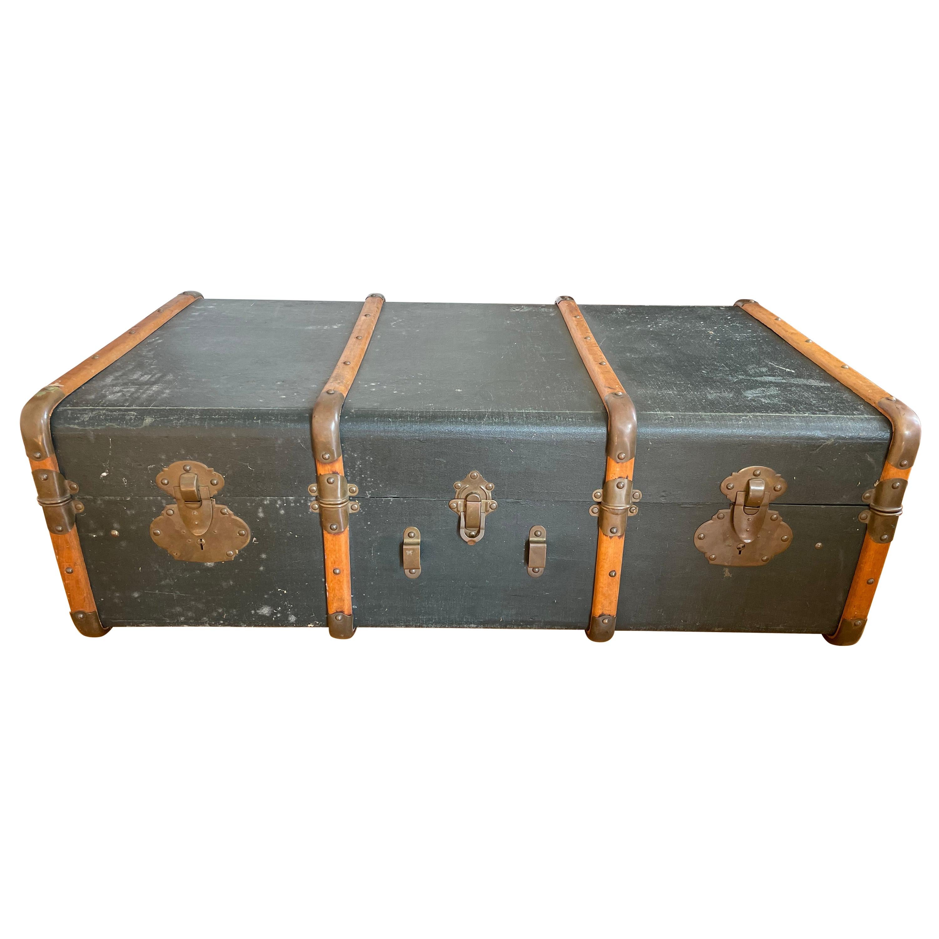 1930s Parchment Leather Large Suitcase, Paris / Lausanne