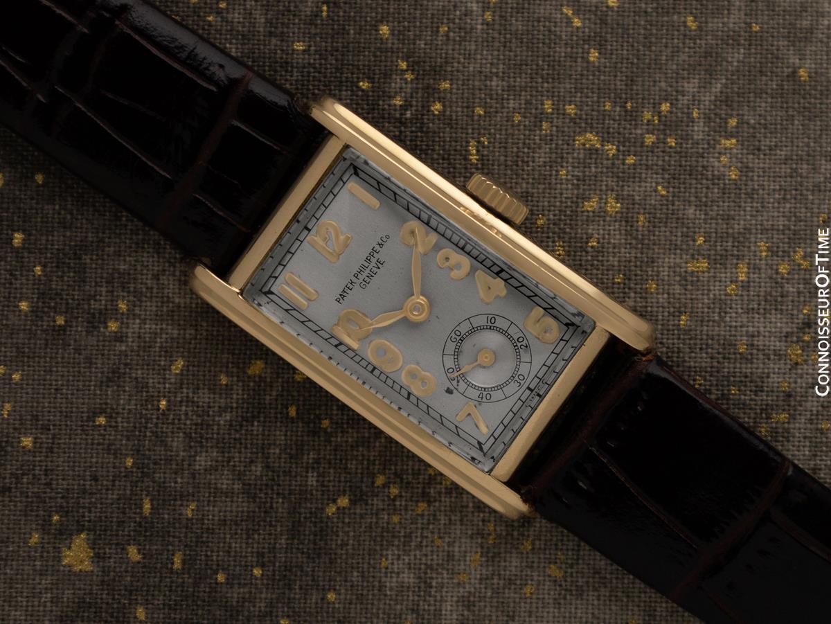 Reloj Art Déco Rectangular Curvo 1930 Patek Philippe Vintage para caballero - Oro de 18 quilates en venta 6