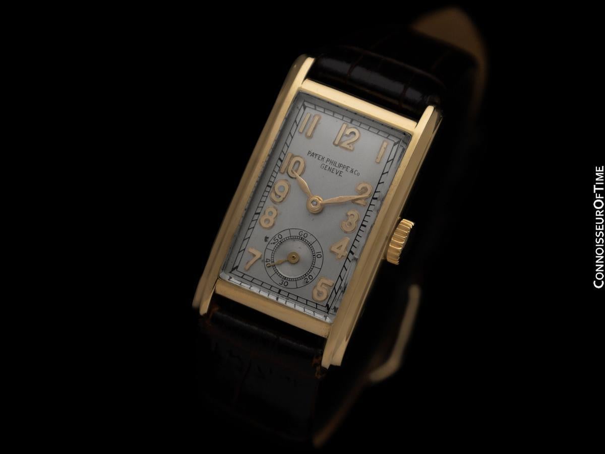 De los hombres Reloj Art Déco Rectangular Curvo 1930 Patek Philippe Vintage para caballero - Oro de 18 quilates en venta