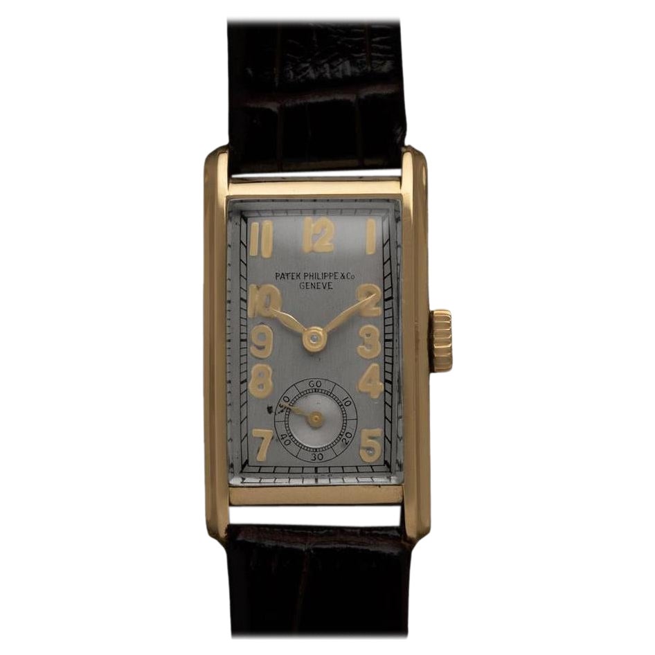1930er Jahre Patek Philippe Vintage Herren Art Deco Rechteckige geschwungene Uhr - 18K Gold