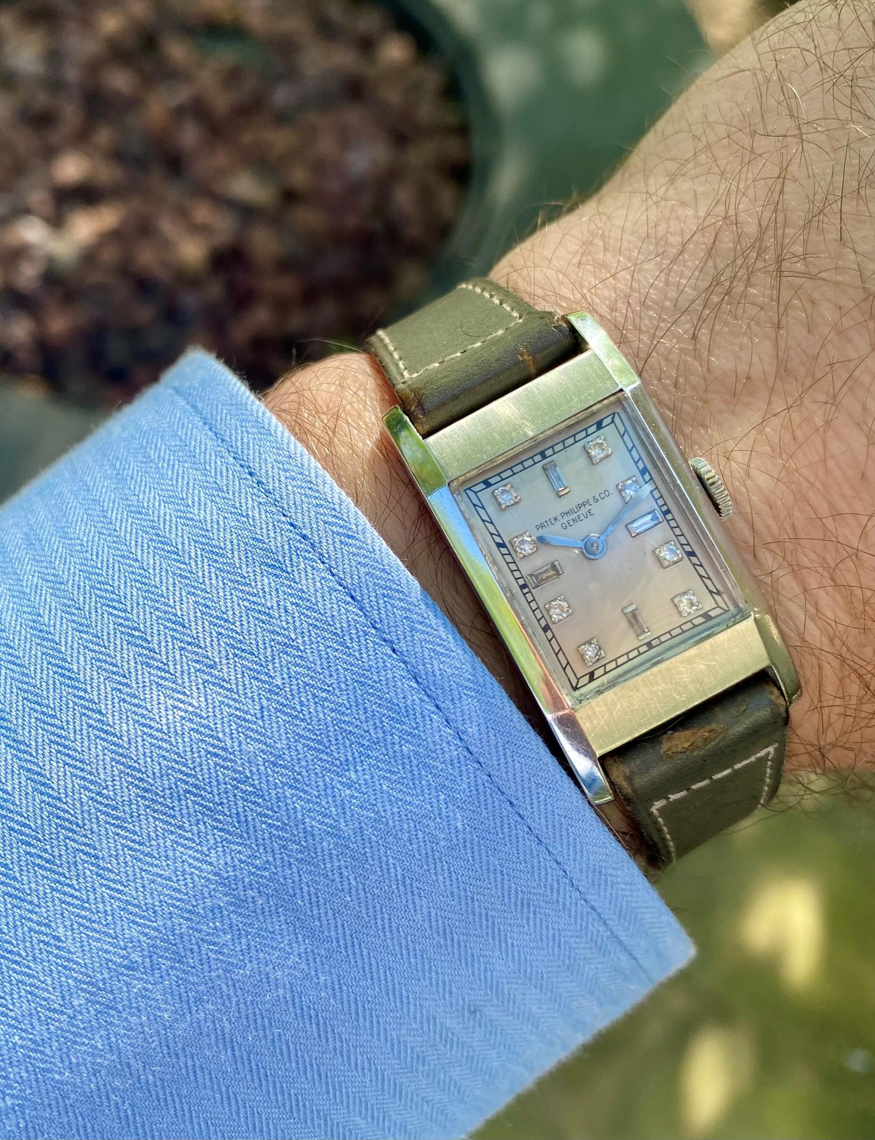 Reloj Art Déco Rectangular 1930 Patek Philippe Vintage para caballero - Platino en venta 6