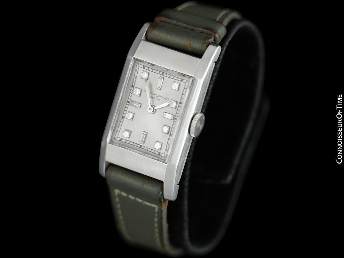 Reloj Art Déco Rectangular 1930 Patek Philippe Vintage para caballero - Platino en Excelente estado para la venta en Suwanee, GA