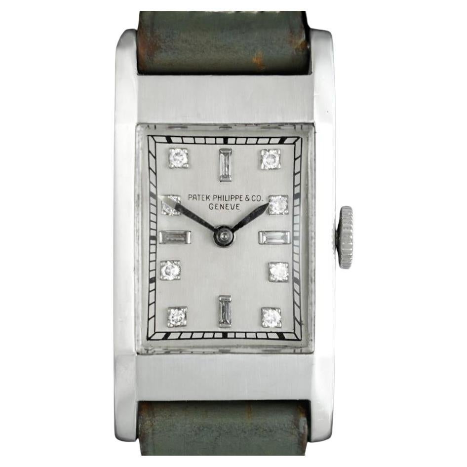 1930's Patek Philippe Vintage Mens Midsize Rectangular Art Deco Watch - Platinum