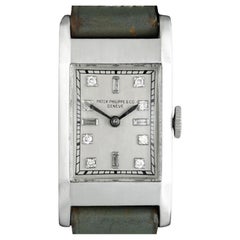 1930's Patek Philippe Vintage Mens Midsize Rectangular Art Deco Watch - Platinum