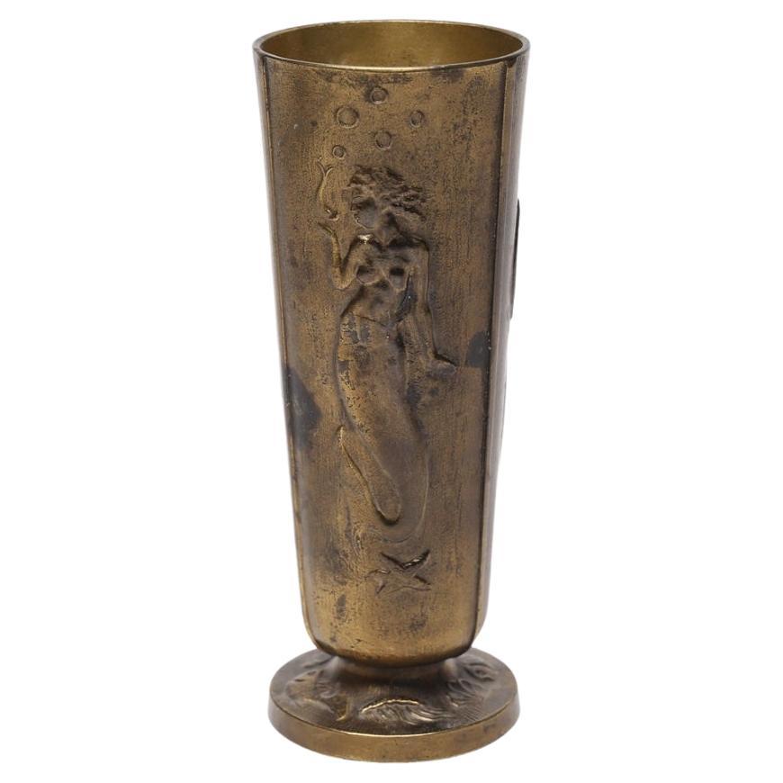 1930s Patinated Bronze Vase with Mermaid Relief For Sale