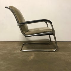 1930, Paul Schuitema Easy Chair, Fabric with Black Lacquered Wooden Armrests