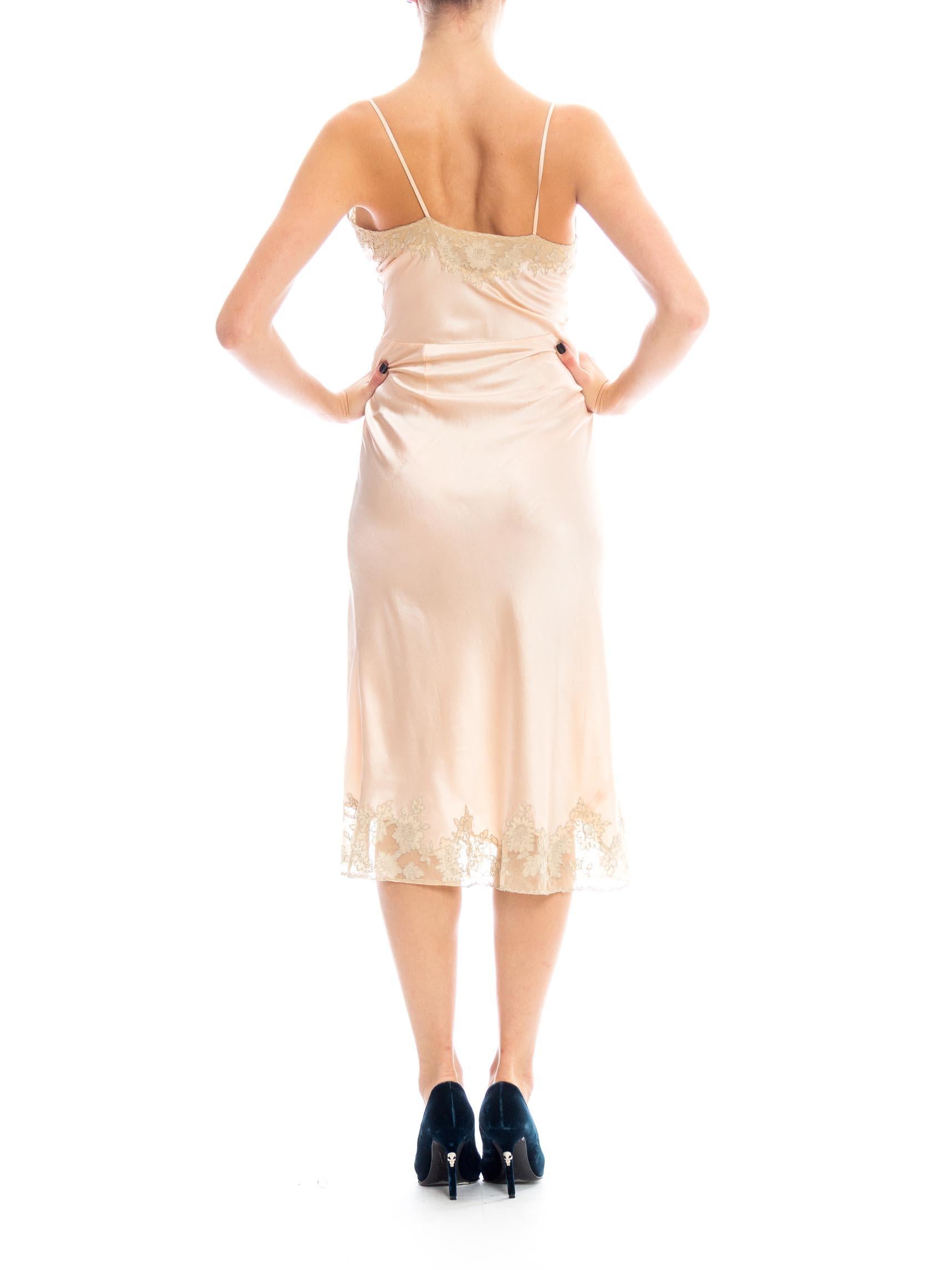 1930s Peach & Beige Floral Embroidered Silk Slip dress For Sale 2