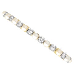 1930s Pearl and 3.30 Carat Diamond 14k Yellow Gold Line Bracelet 